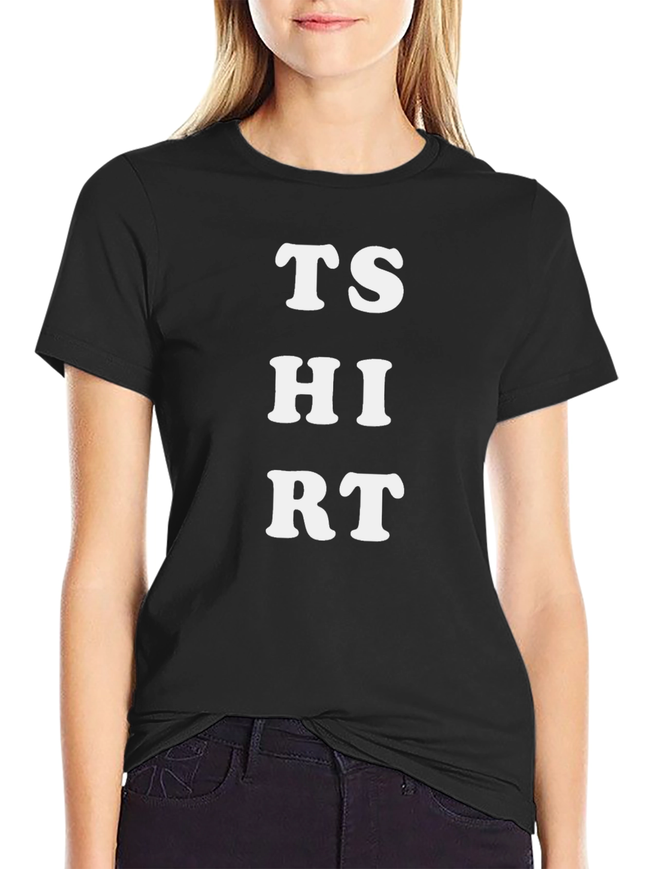 T-SHIRT Black Cotton Tee with Bold White Lettering