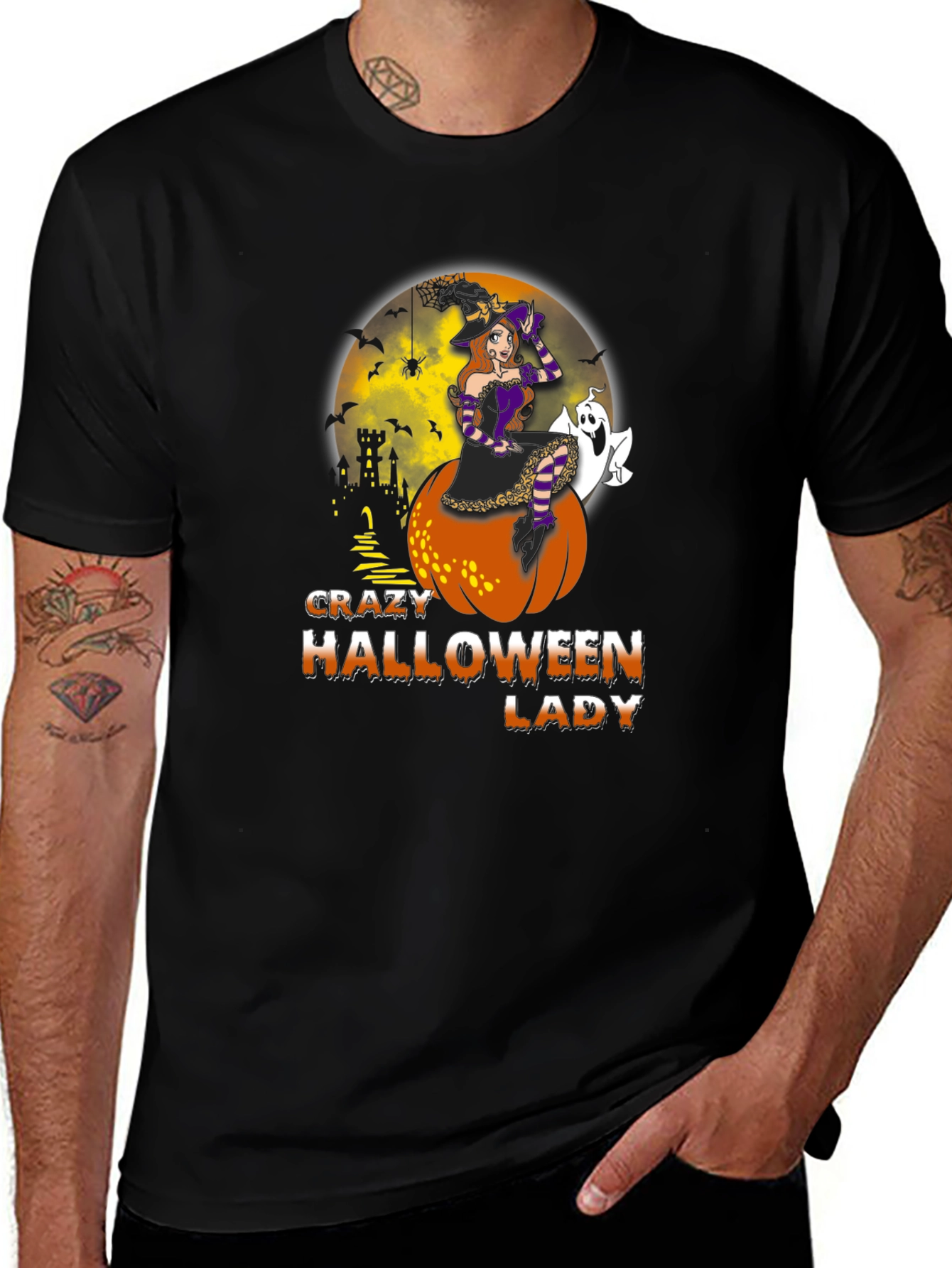 Crazy Halloween Lady Graphic Tee