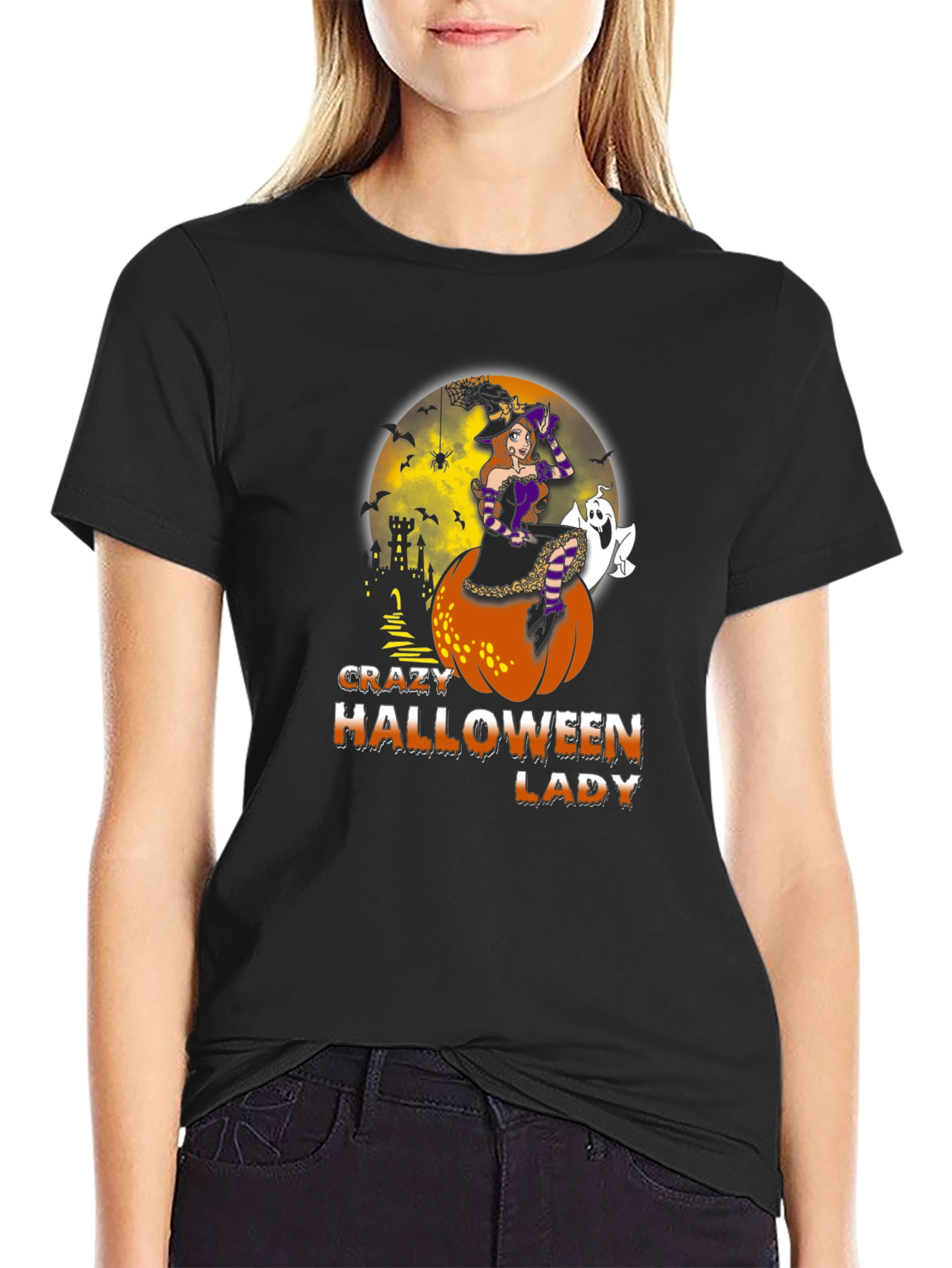 Crazy Halloween Lady Graphic Tee