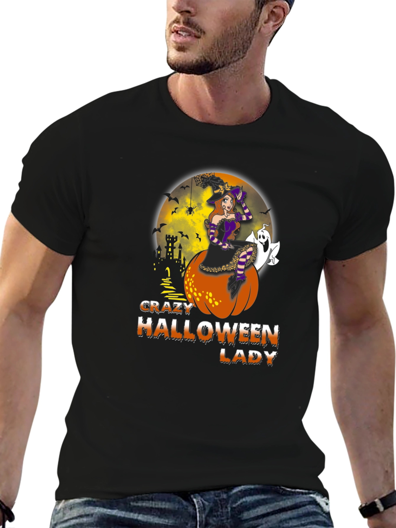 Crazy Halloween Lady Graphic Tee