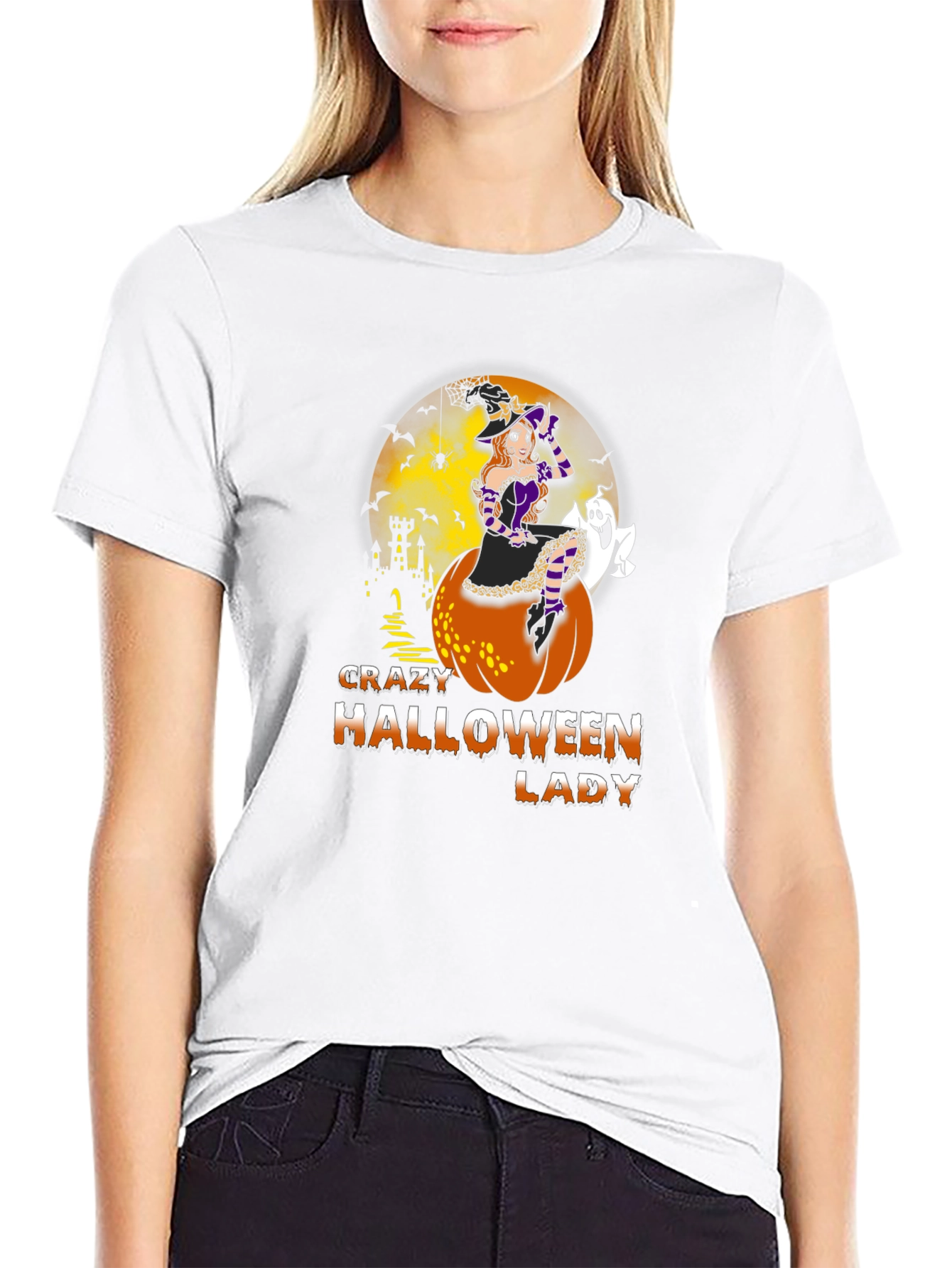 Crazy Halloween Lady Graphic Tee