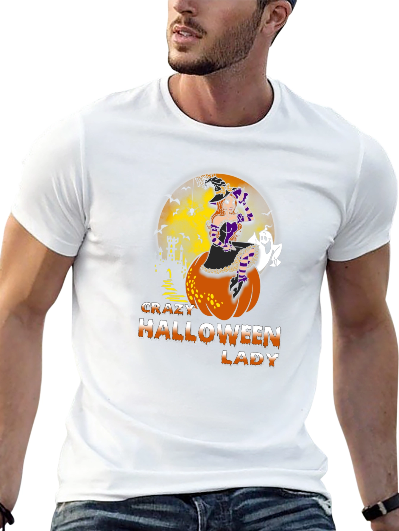 Crazy Halloween Lady Graphic Tee