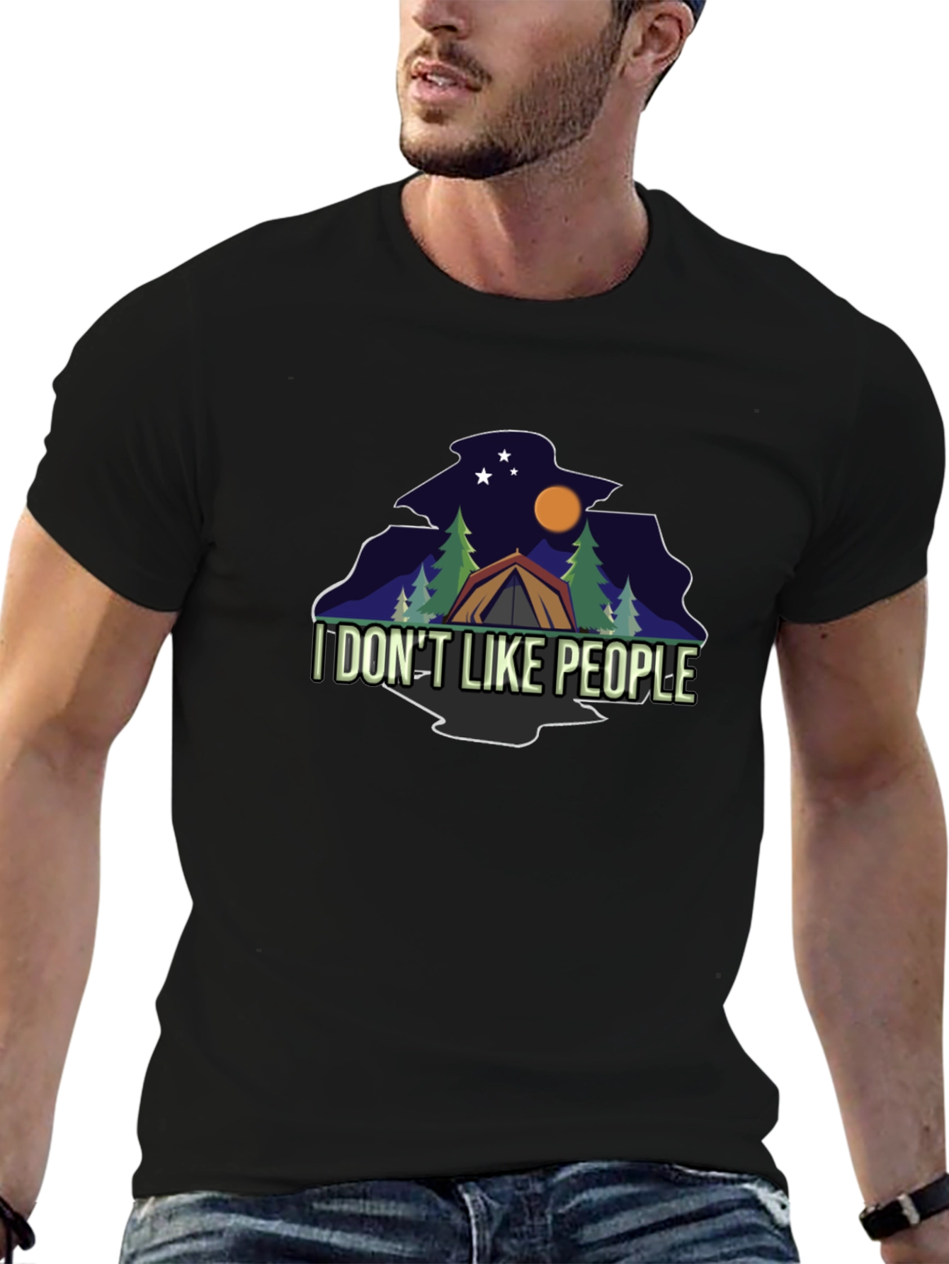 I DONT LIKE PEOPLE Camping Black T-Shirt