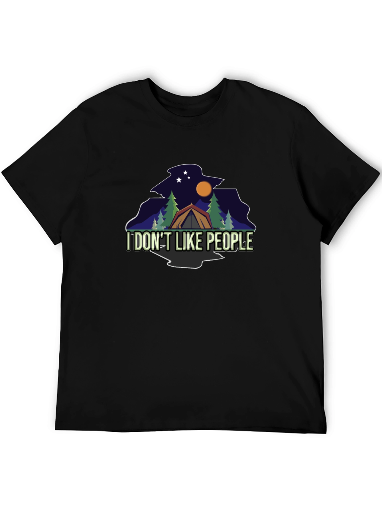 I DONT LIKE PEOPLE Camping Black T-Shirt