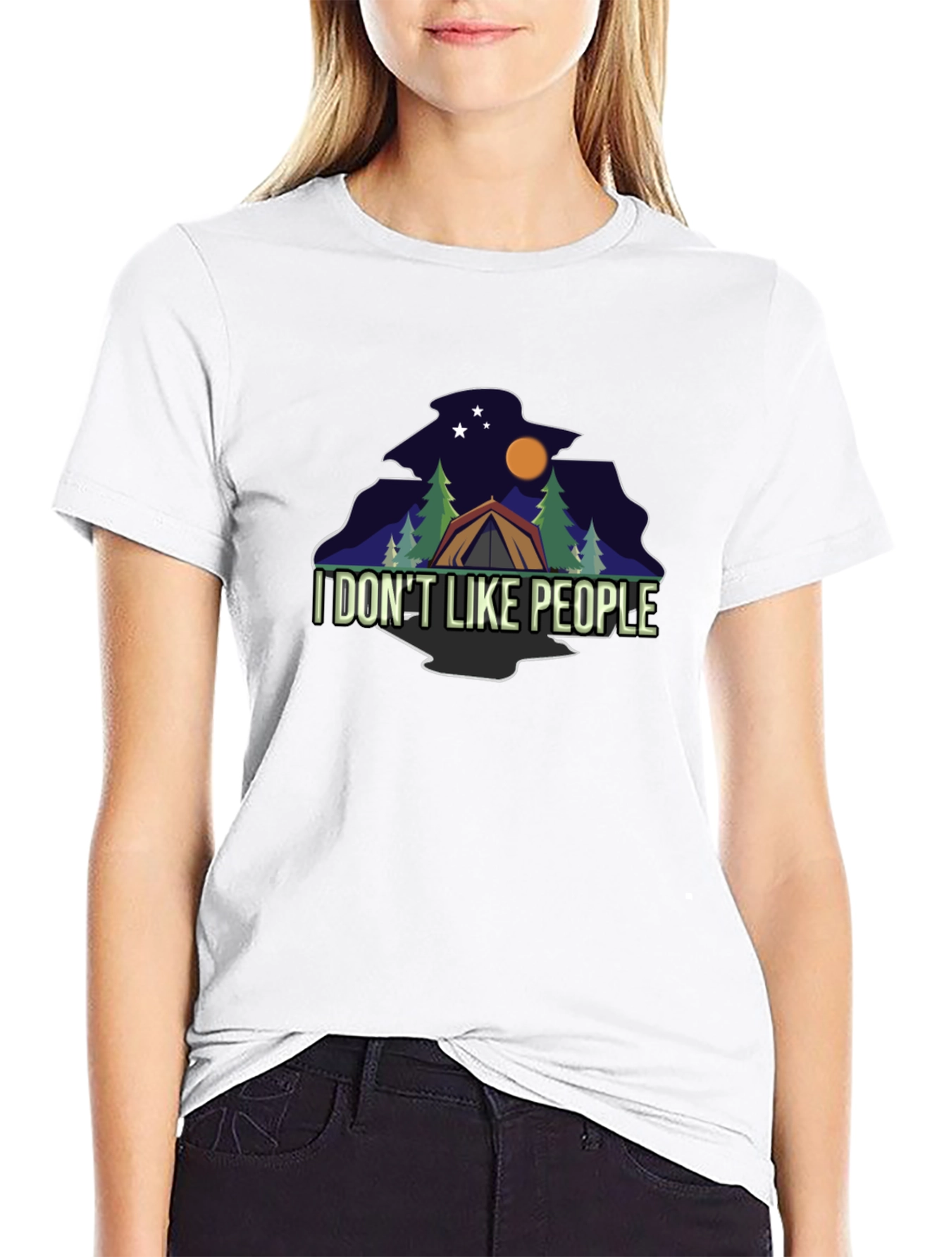 I DONT LIKE PEOPLE Camping Black T-Shirt