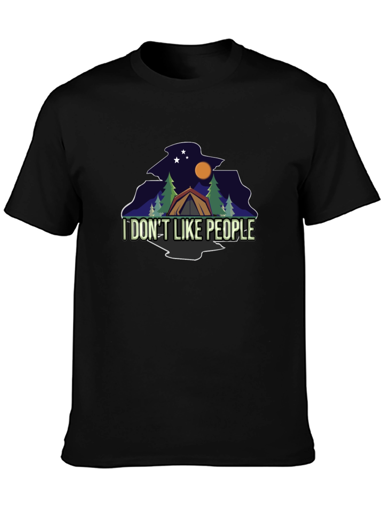 I DONT LIKE PEOPLE Camping Black T-Shirt