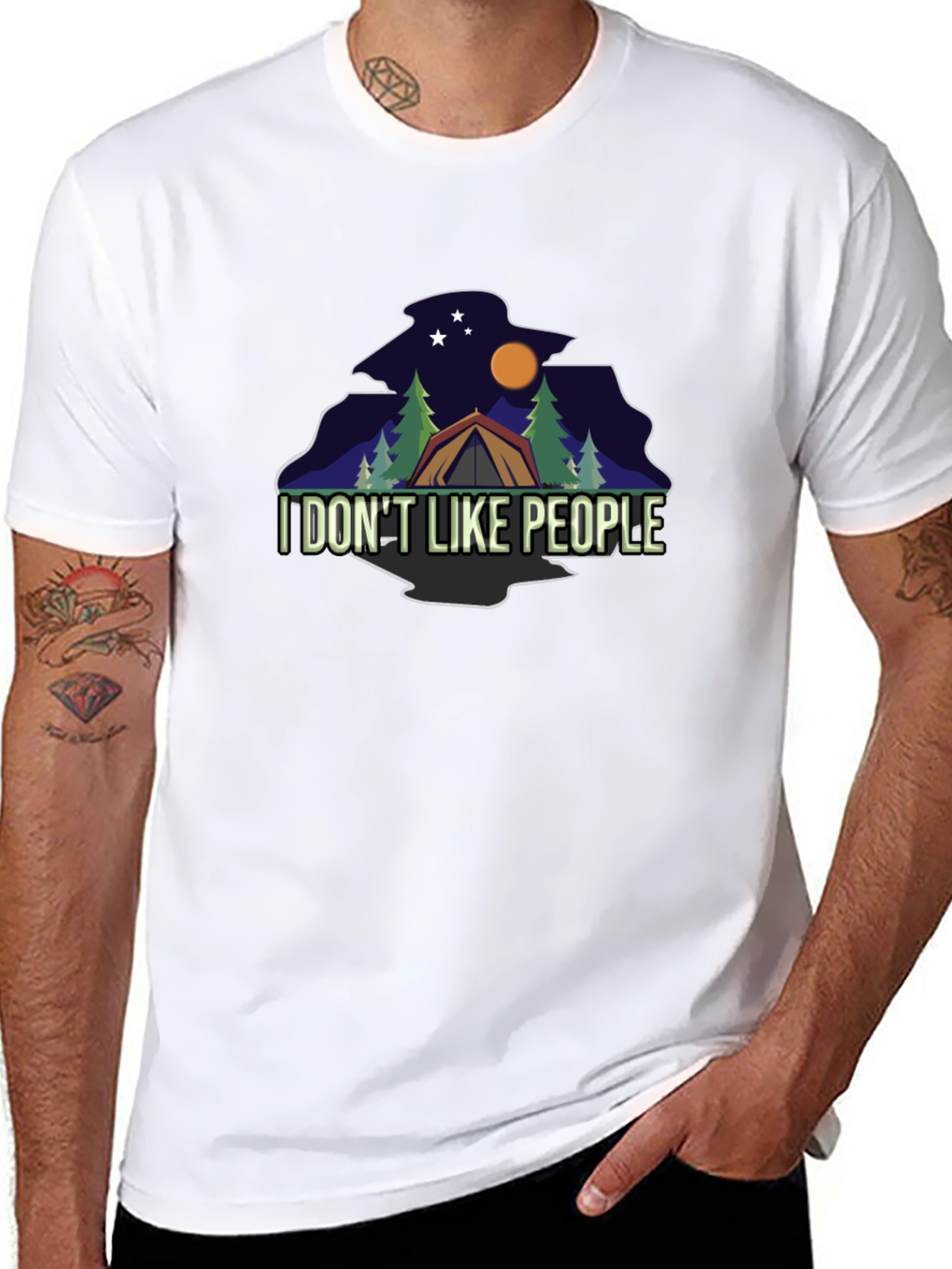I DONT LIKE PEOPLE Camping Black T-Shirt