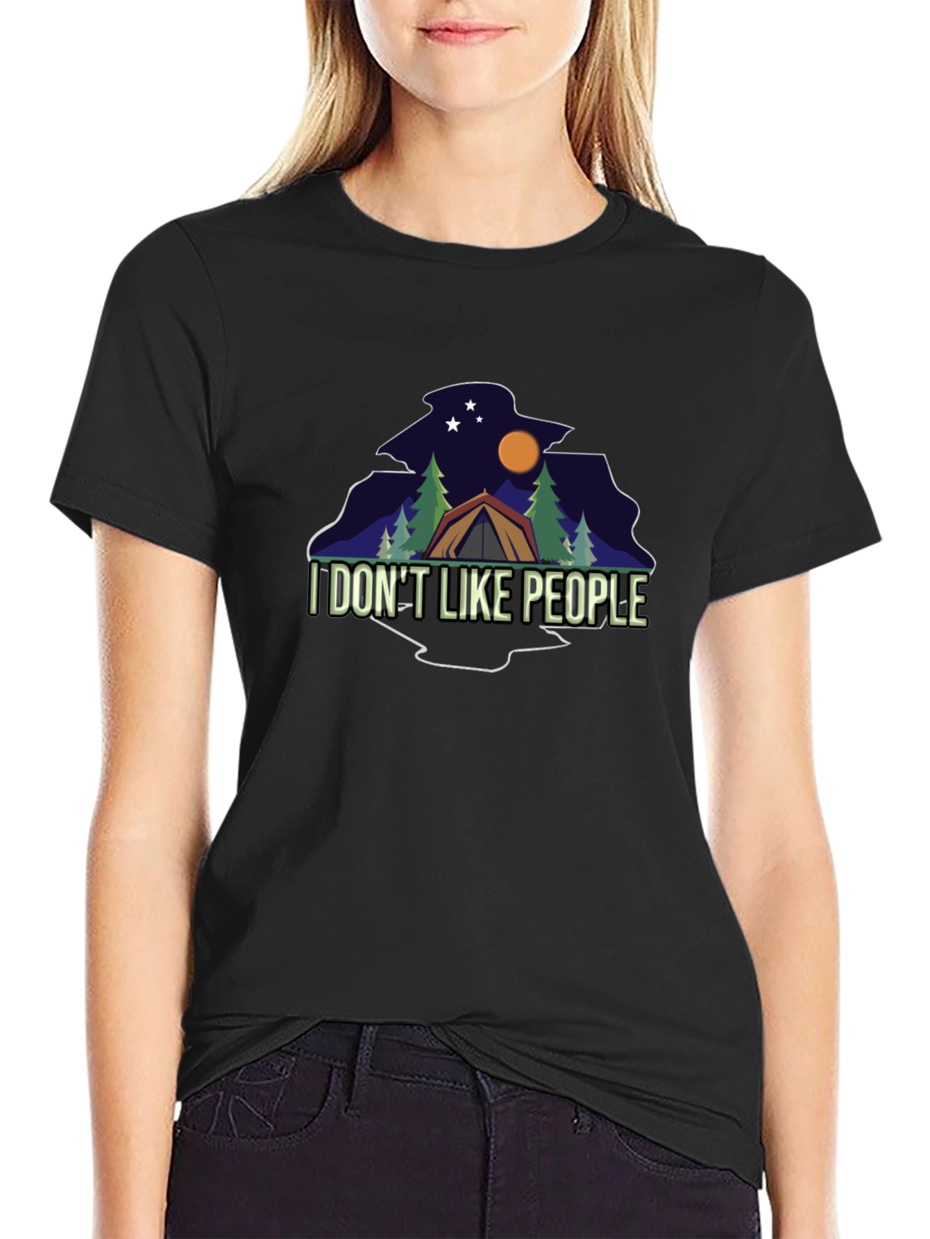I DONT LIKE PEOPLE Camping Black T-Shirt