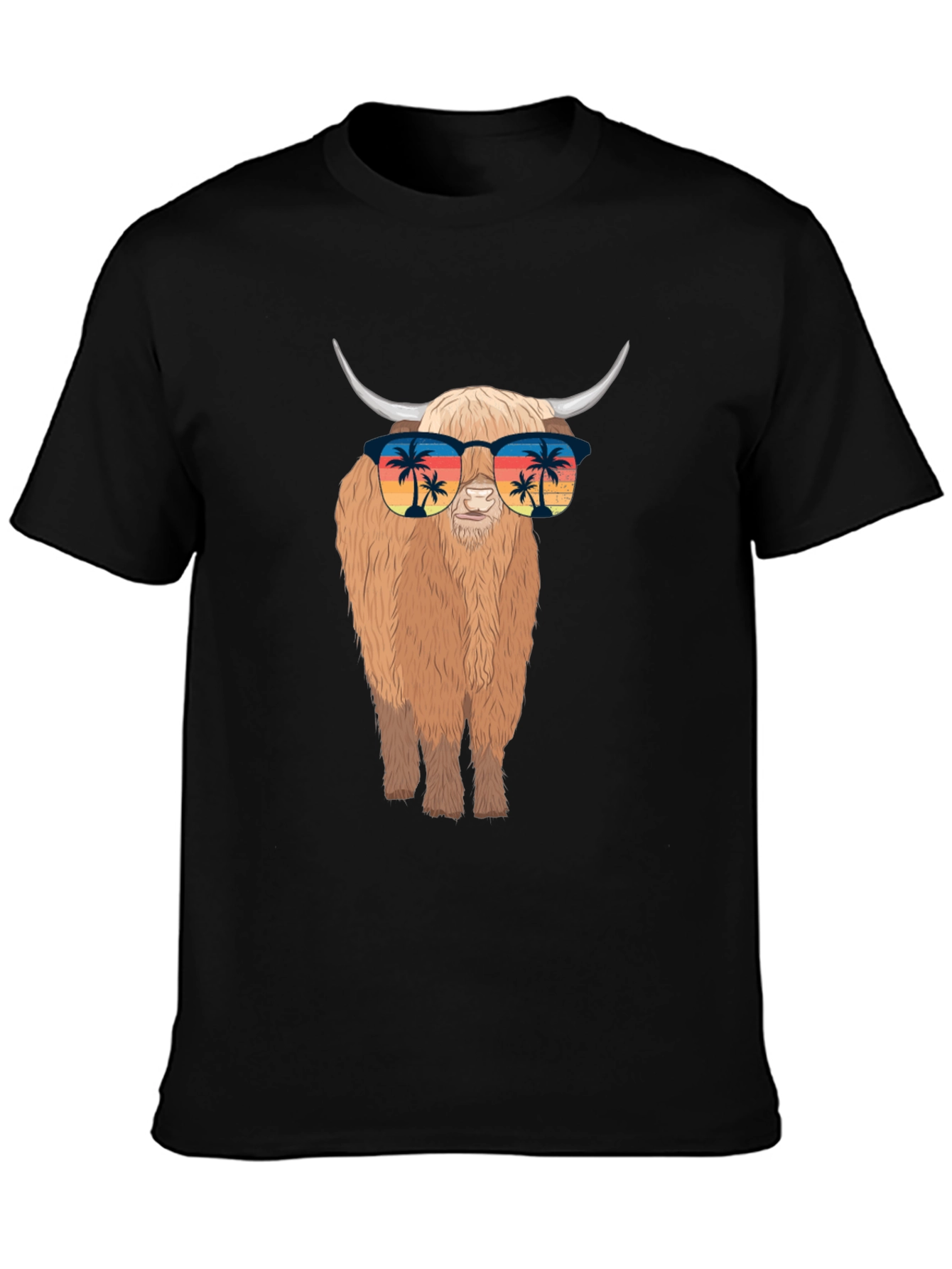 Highland Cow T-Shirt with Sunglasses - Tropical Vibes