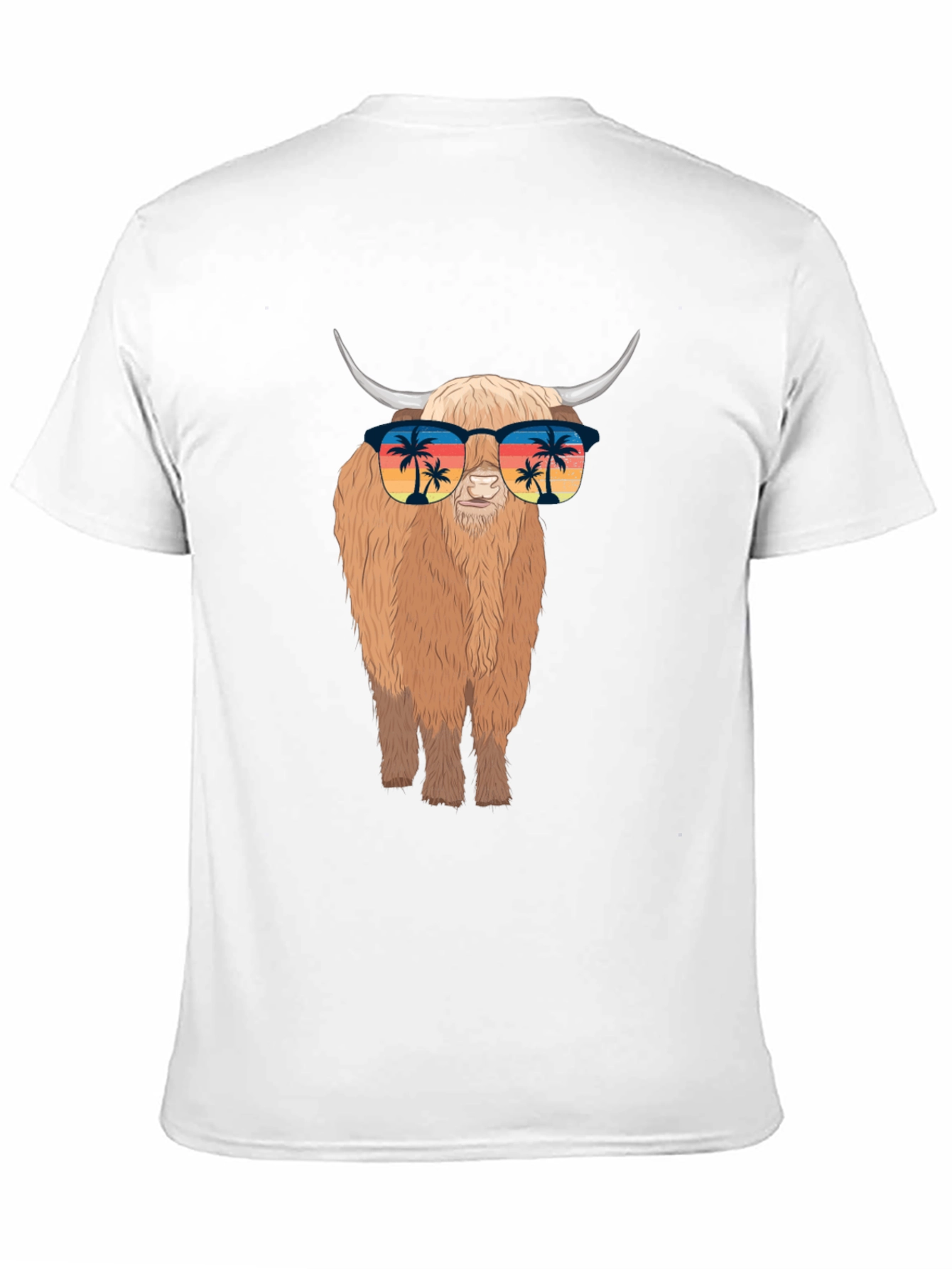 Highland Cow T-Shirt with Sunglasses - Tropical Vibes