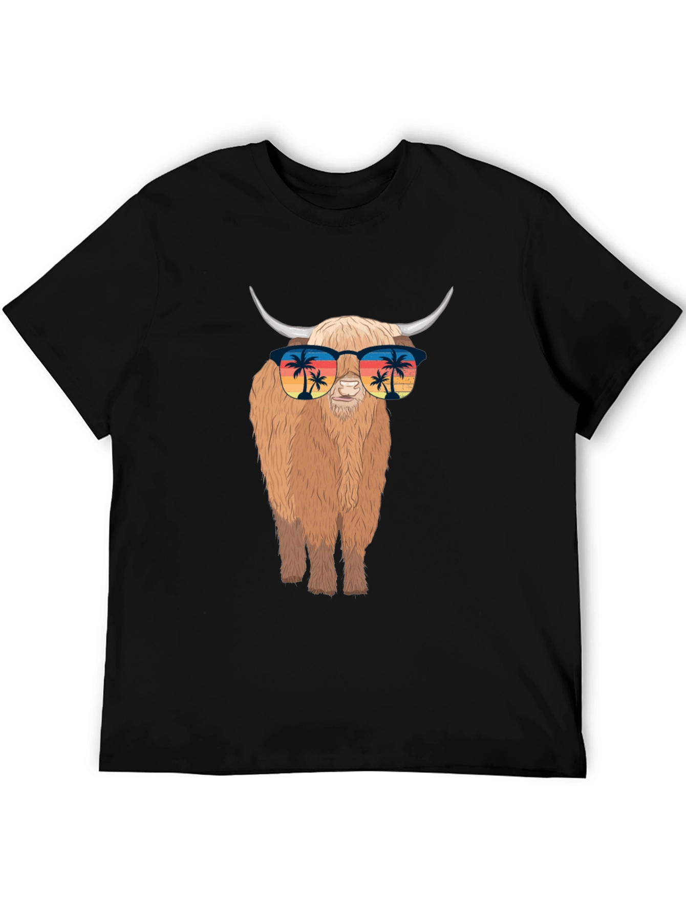 Highland Cow T-Shirt with Sunglasses - Tropical Vibes