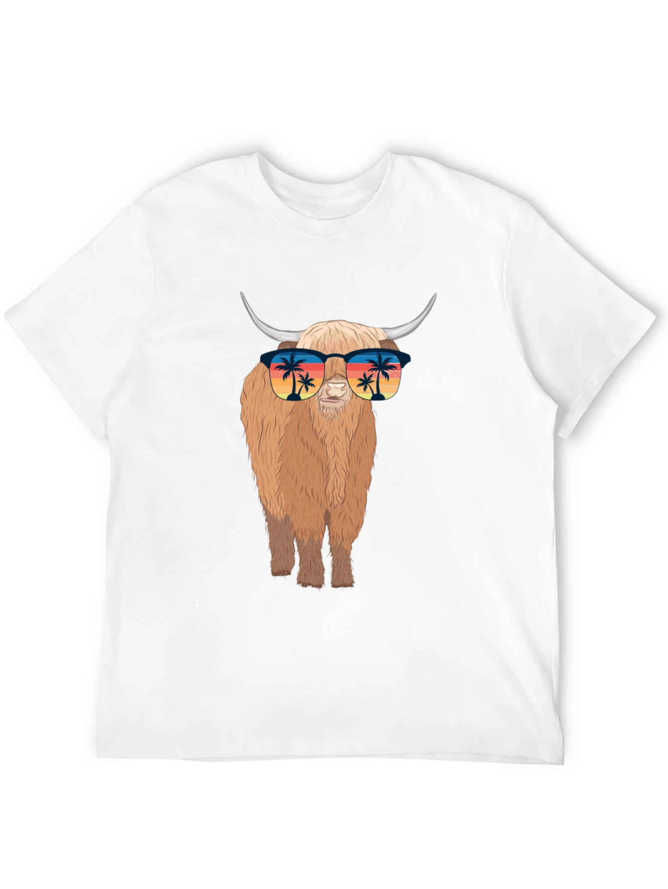 Highland Cow T-Shirt with Sunglasses - Tropical Vibes