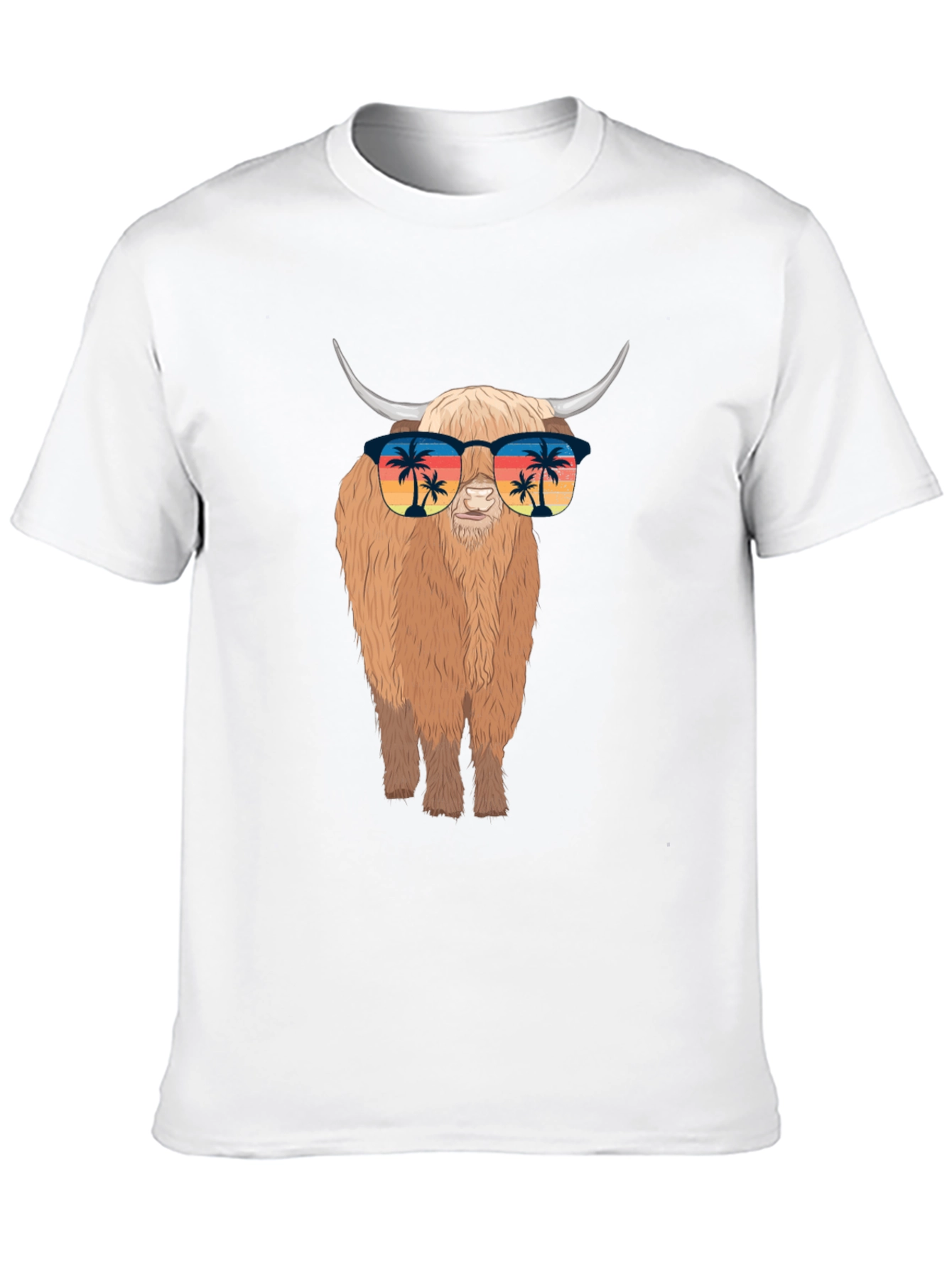 Highland Cow T-Shirt with Sunglasses - Tropical Vibes