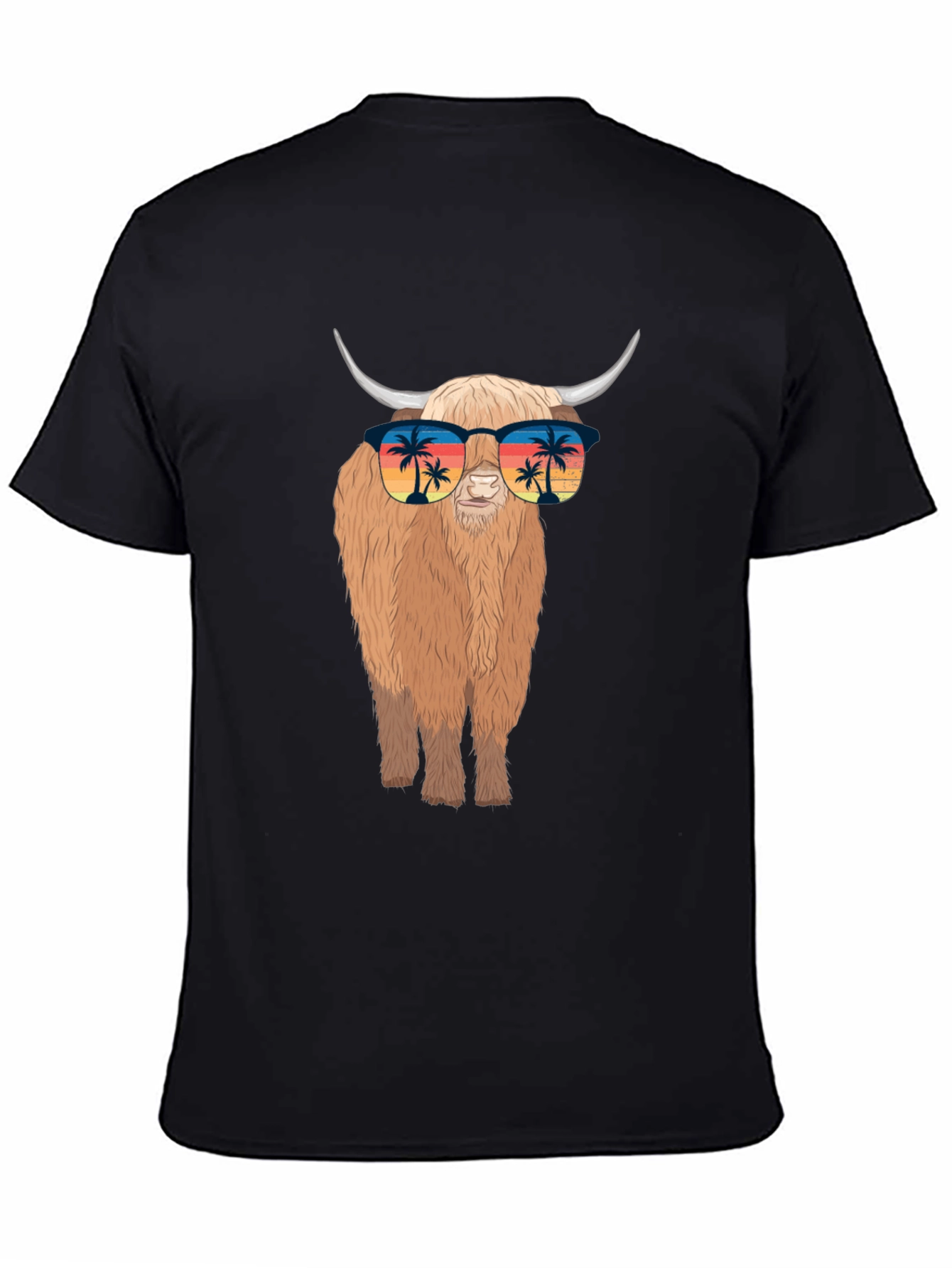 Highland Cow T-Shirt with Sunglasses - Tropical Vibes
