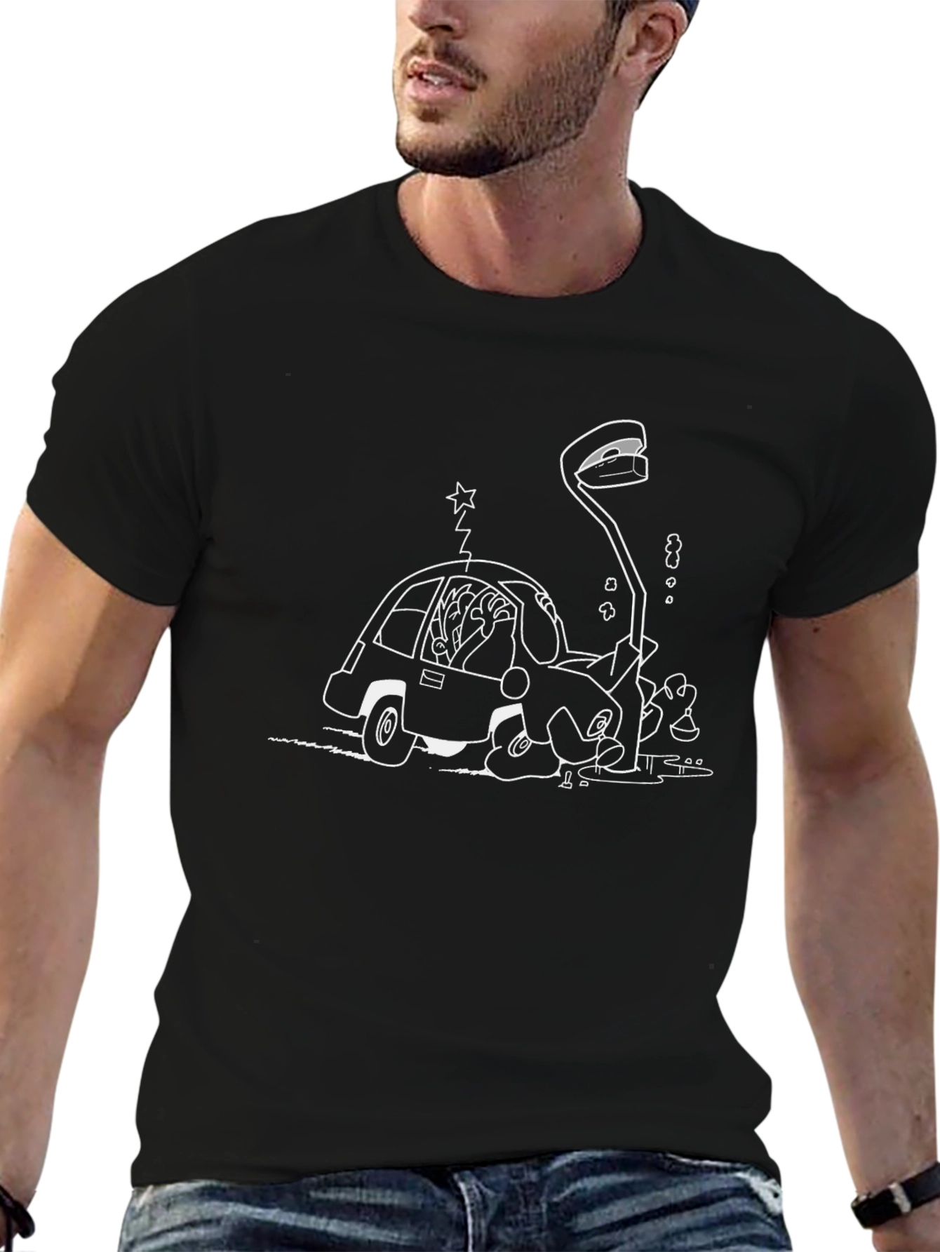 Cartoon Car Black T-Shirt