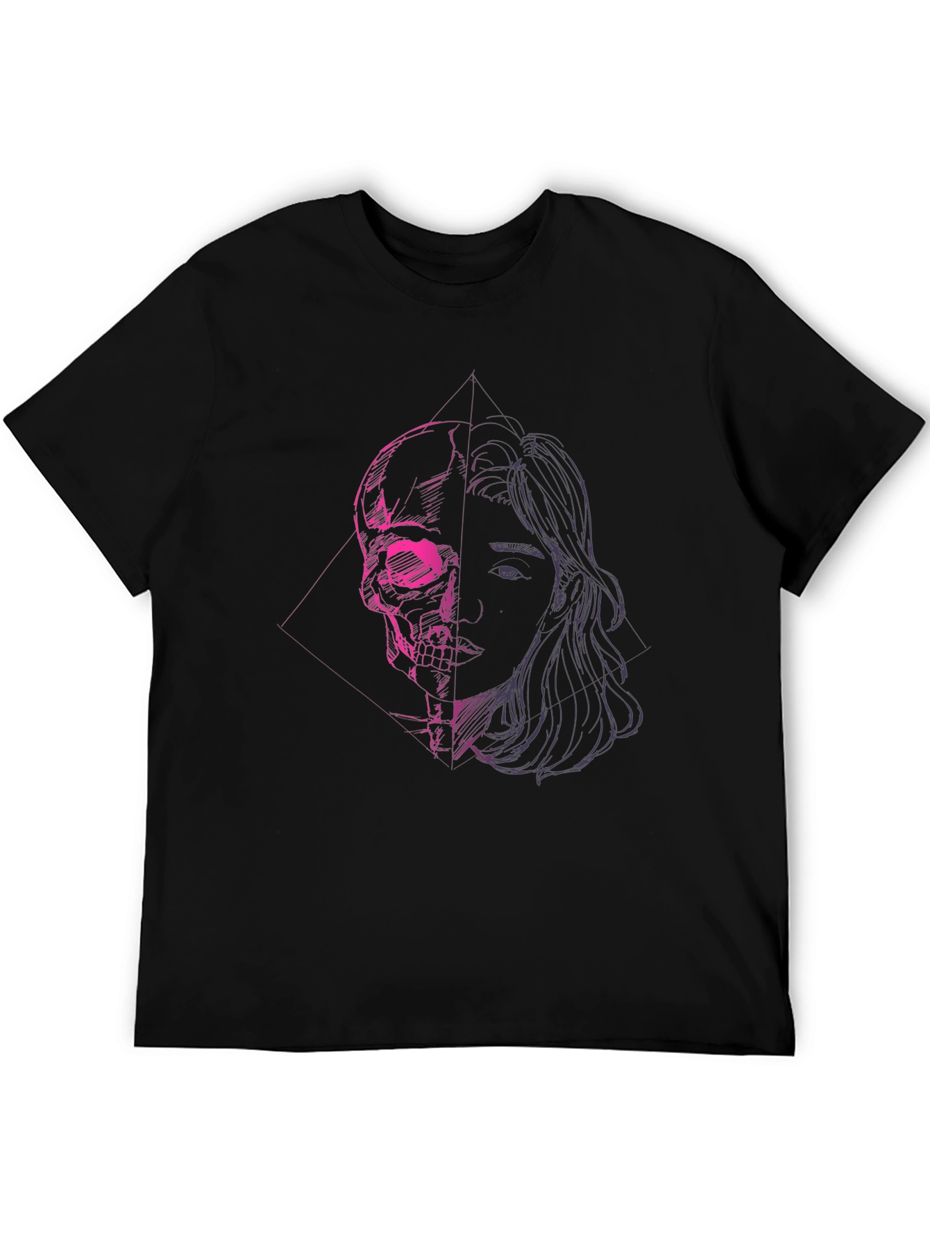 Skull & Portrait Graphic Black T-Shirt