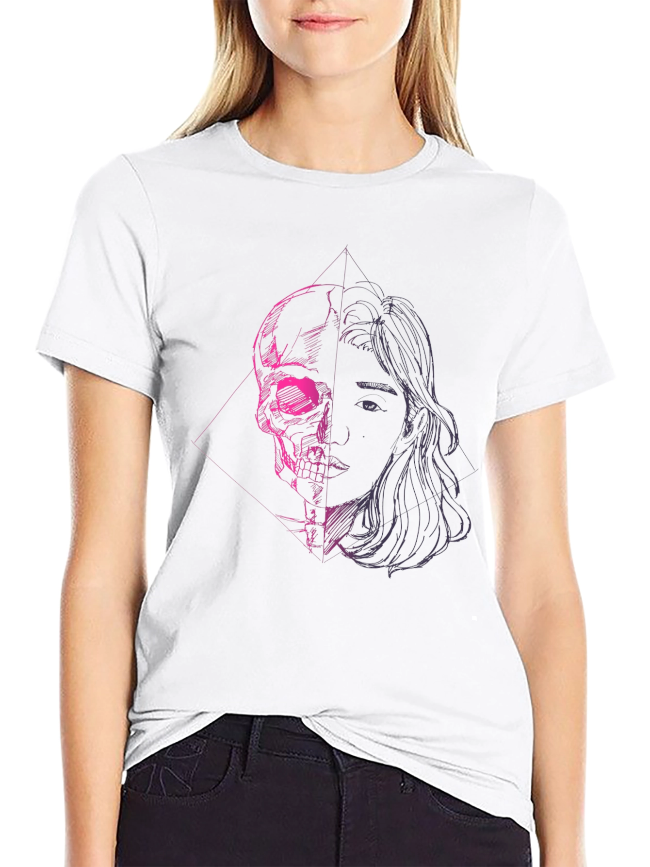 Skull & Portrait Graphic Black T-Shirt