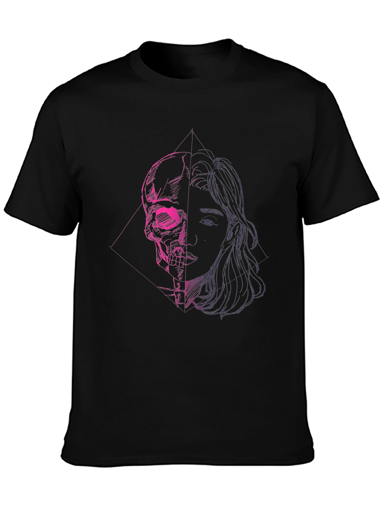 Skull & Portrait Graphic Black T-Shirt