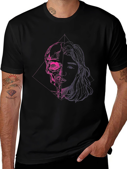 Skull & Portrait Graphic Black T-Shirt