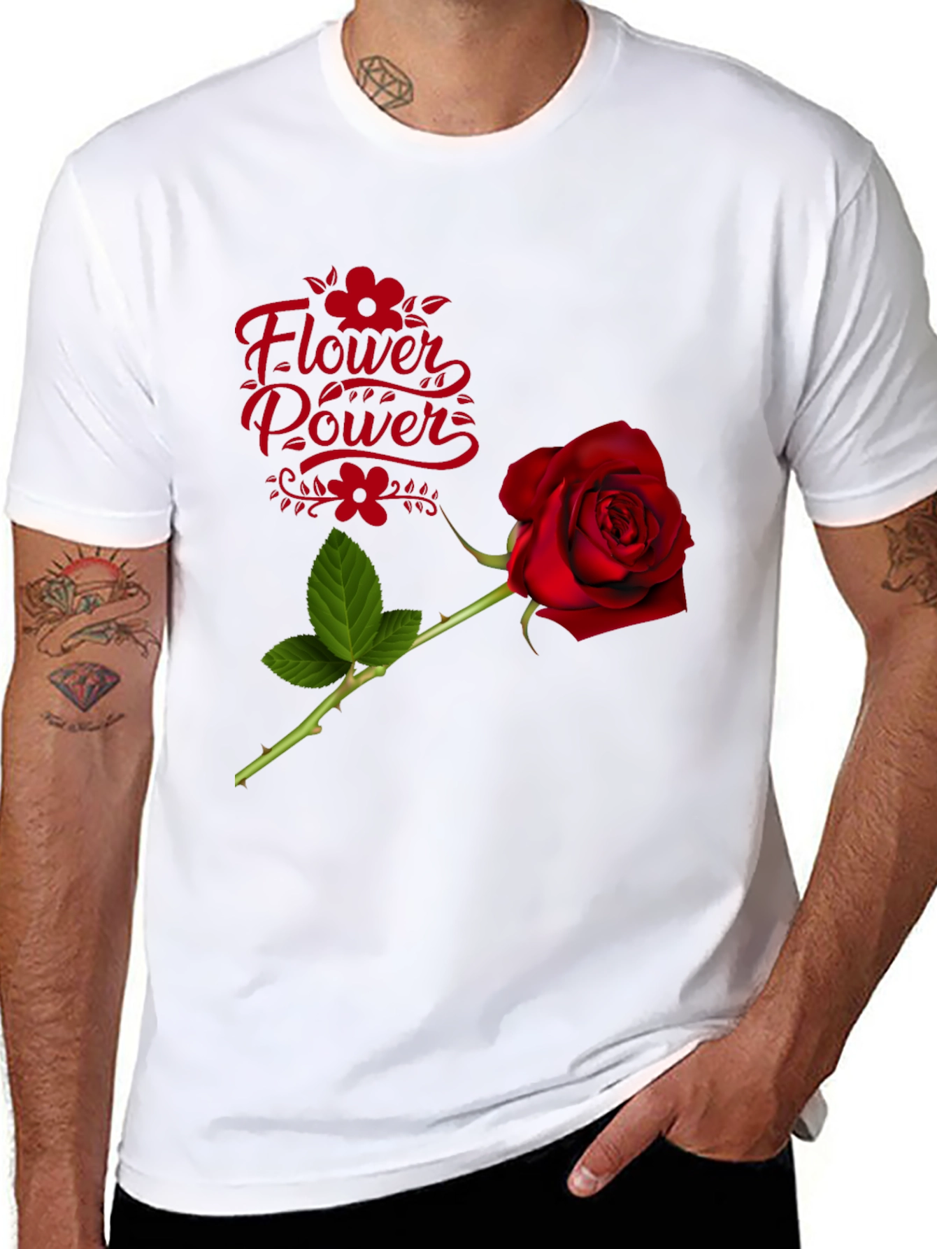 Flower Power Rose Graphic Black T-Shirt