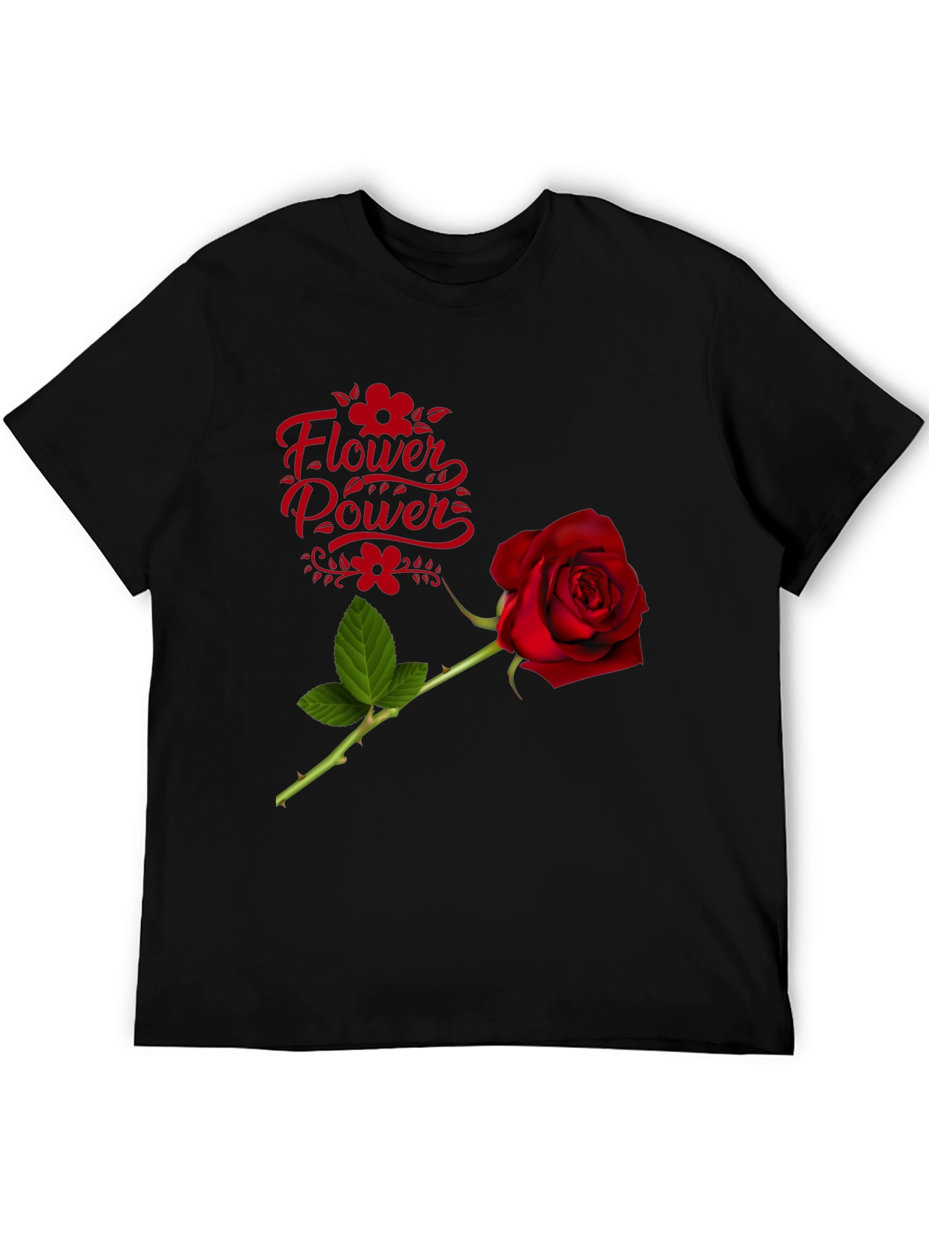 Flower Power Rose Graphic Black T-Shirt