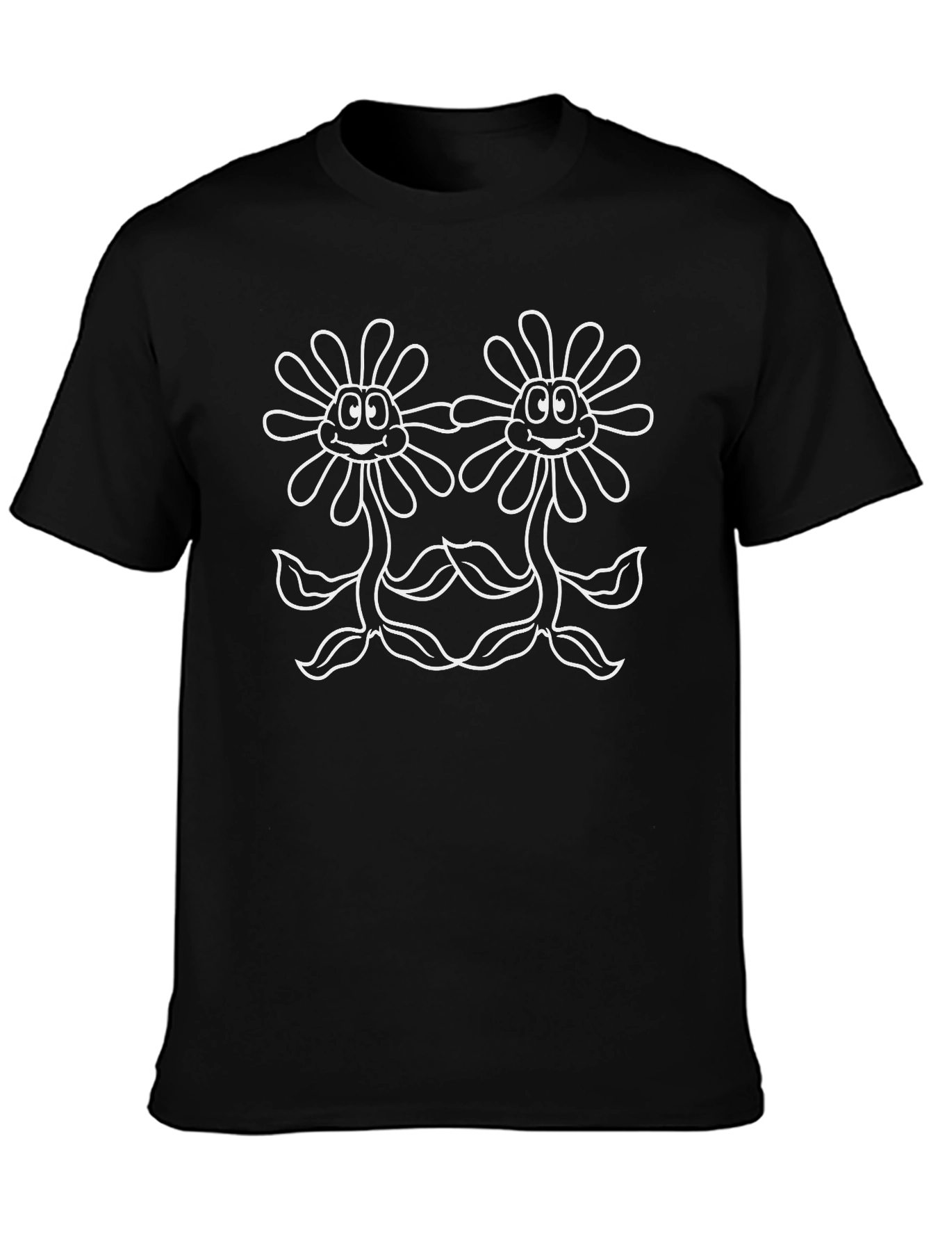 Floral Cartoon Graphic Tee - Black