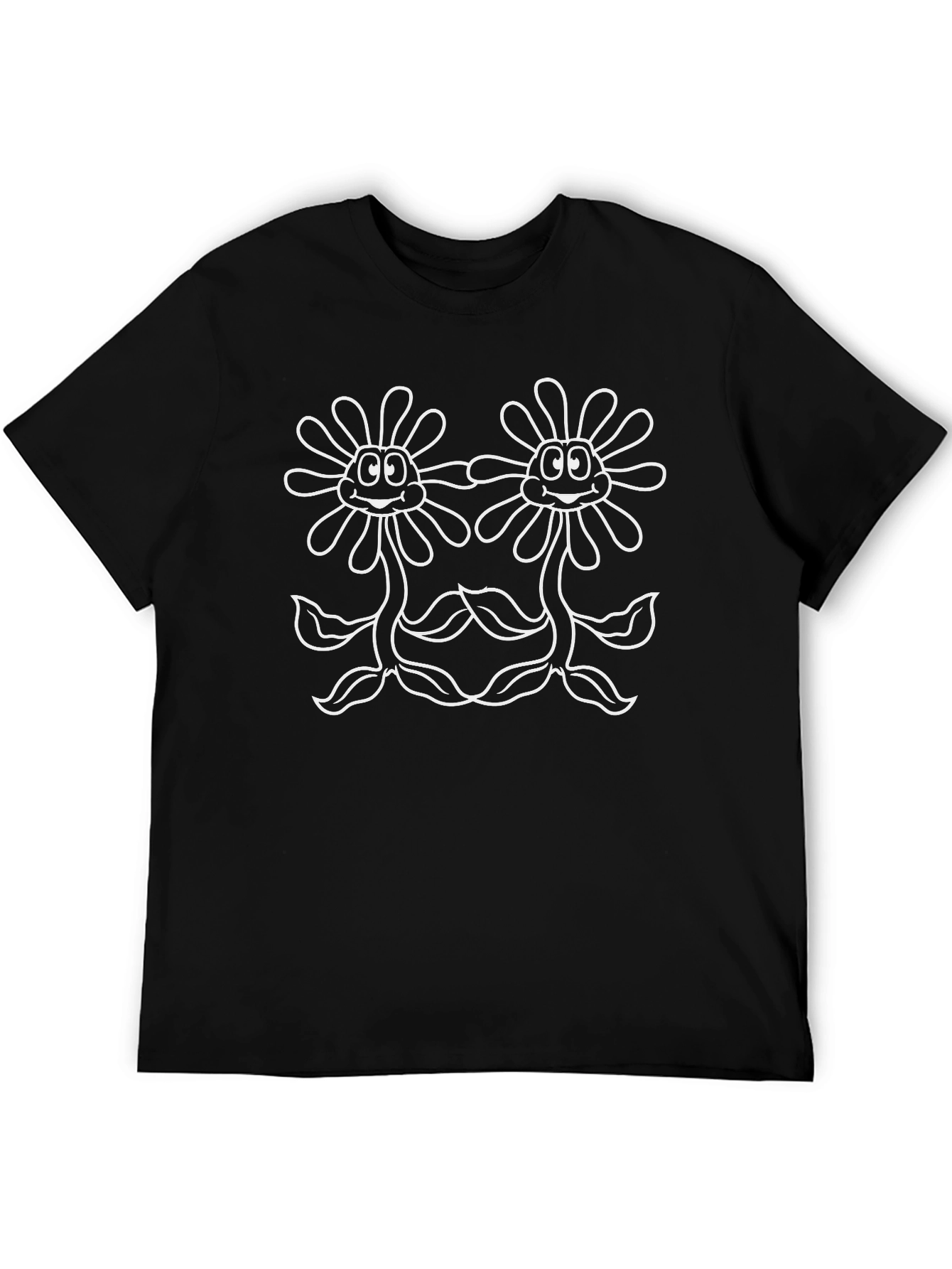 Floral Cartoon Graphic Tee - Black