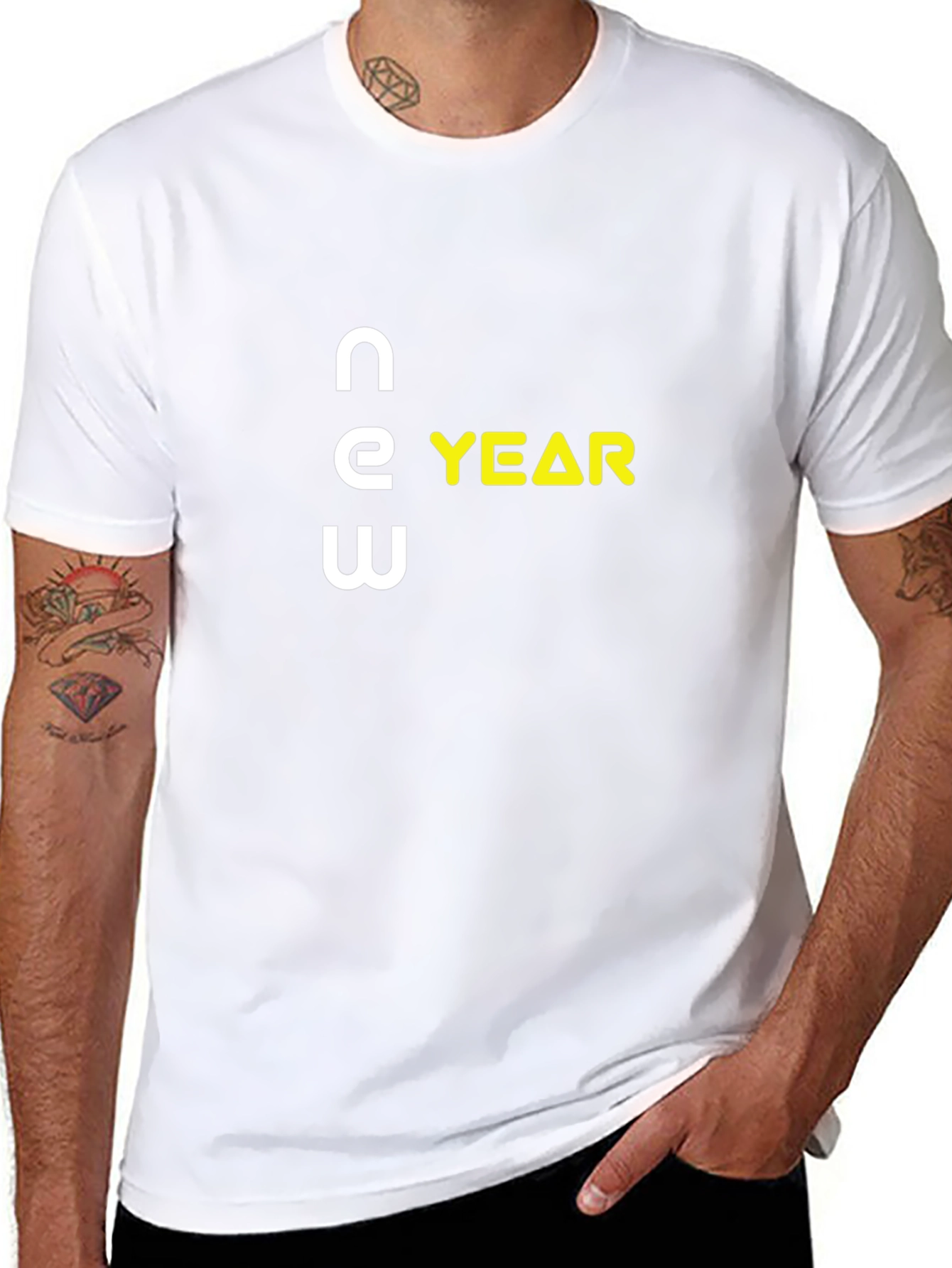New Year Graphic T-Shirt - Black Crew Neck