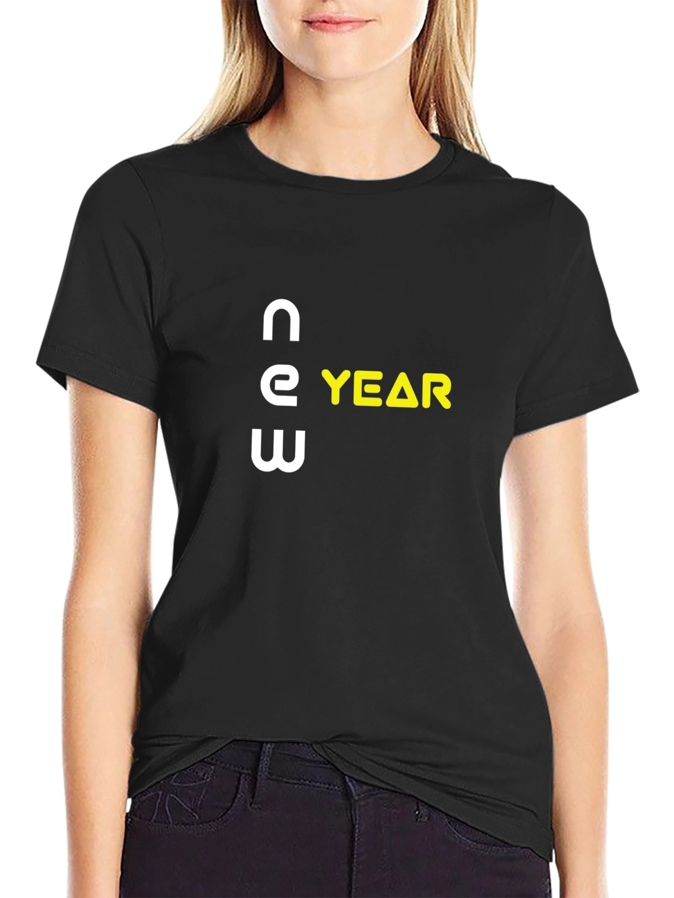 New Year Graphic T-Shirt - Black Crew Neck