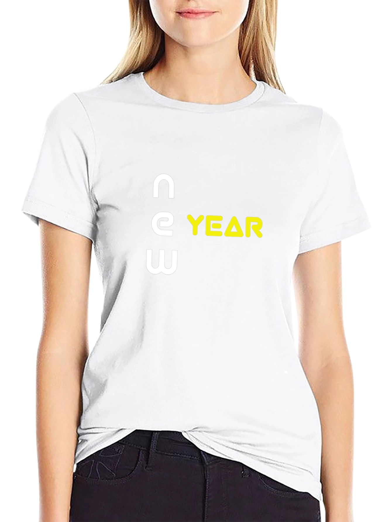 New Year Graphic T-Shirt - Black Crew Neck