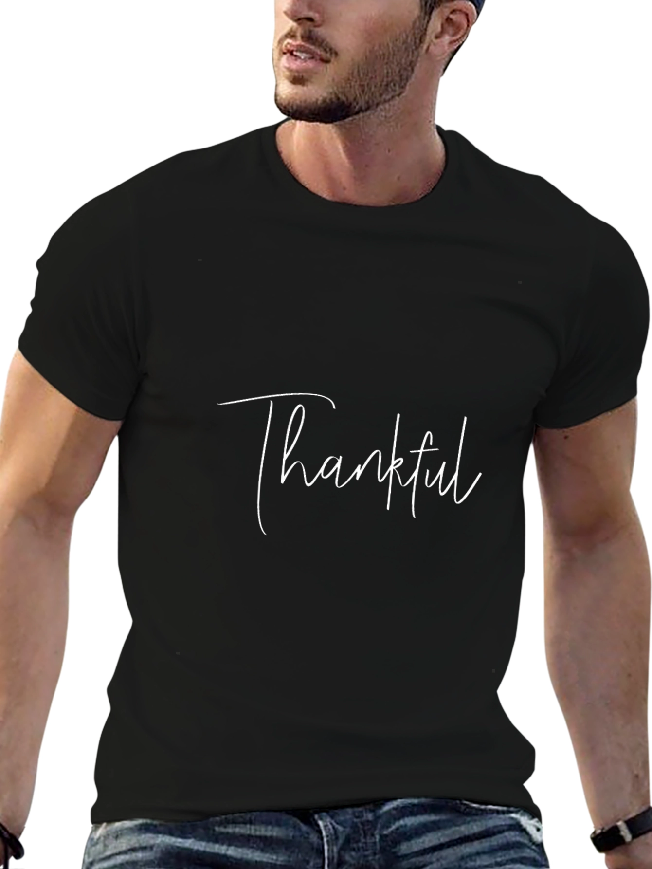 Thankful Graphic Tee - Black Cotton T-Shirt