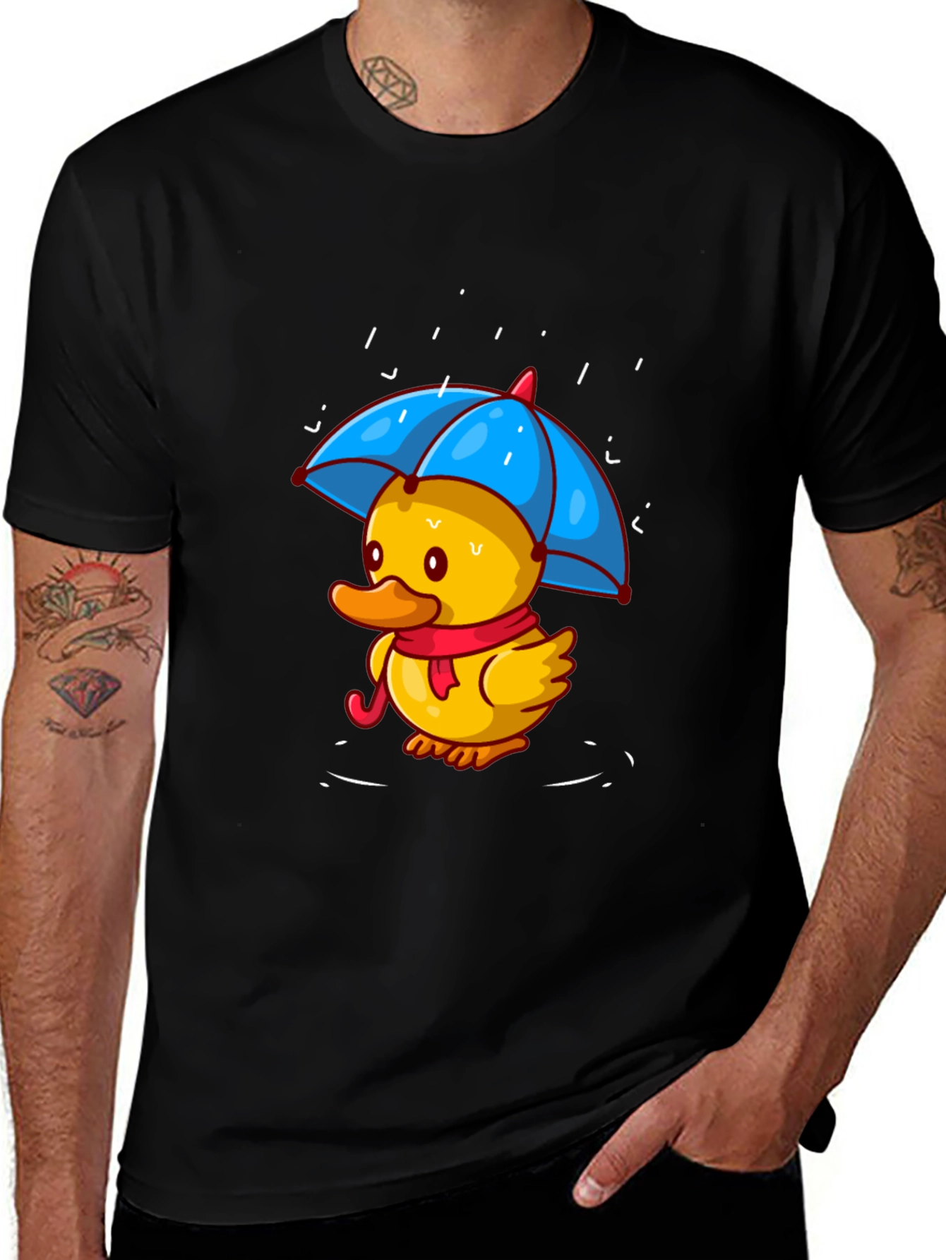 Duck Under Umbrella Black T-Shirt