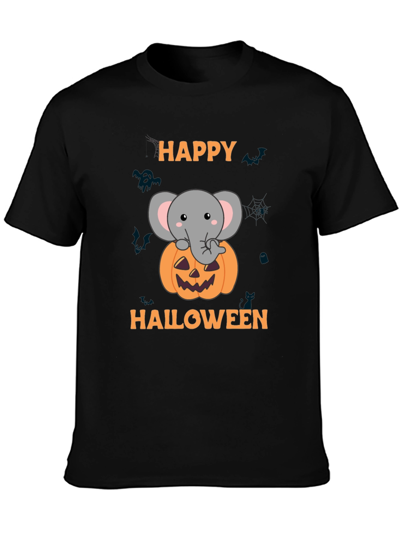 Happy Halloween Elephant Pumpkin Graphic T-Shirt