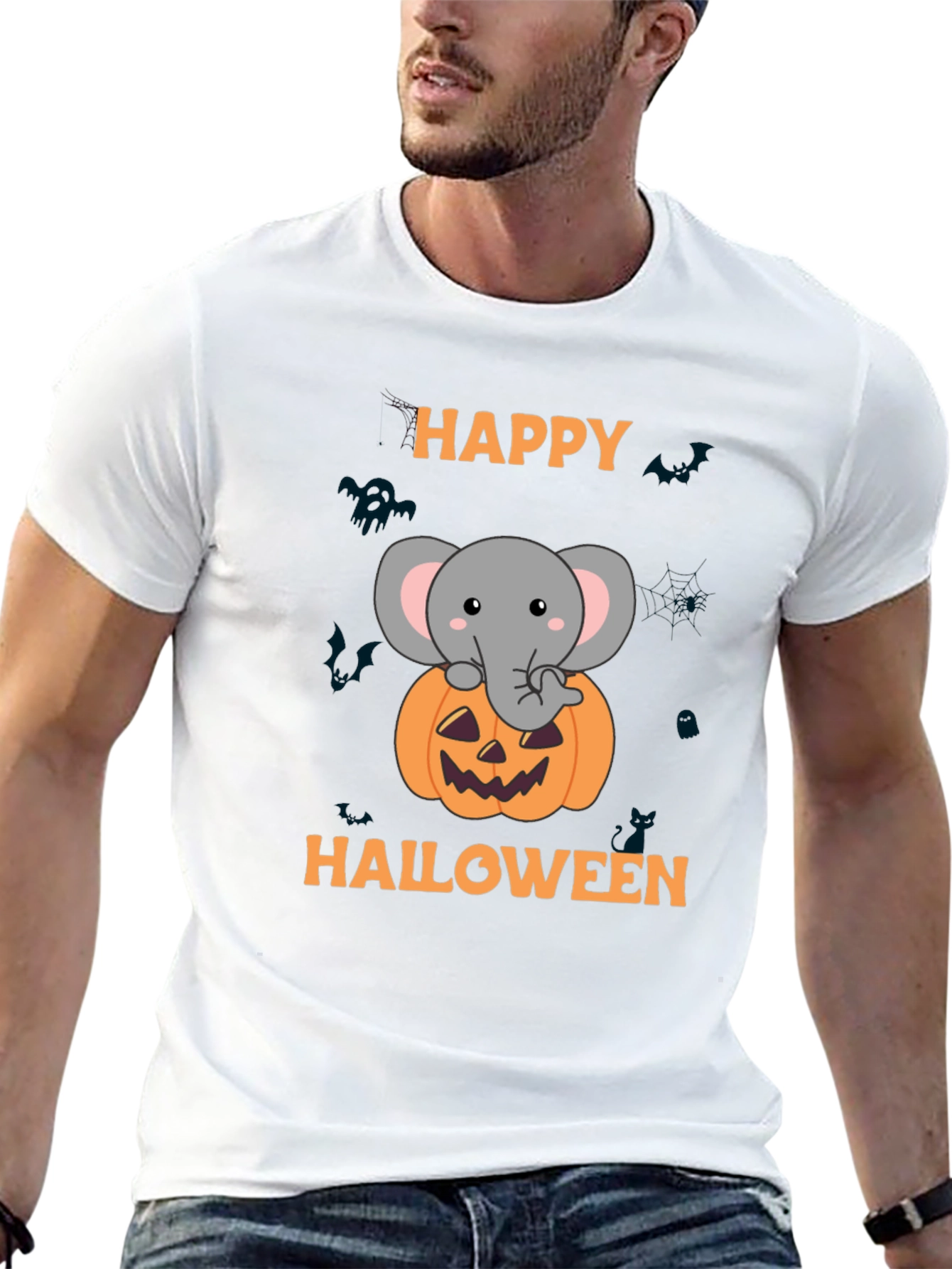 Happy Halloween Elephant Pumpkin Graphic T-Shirt