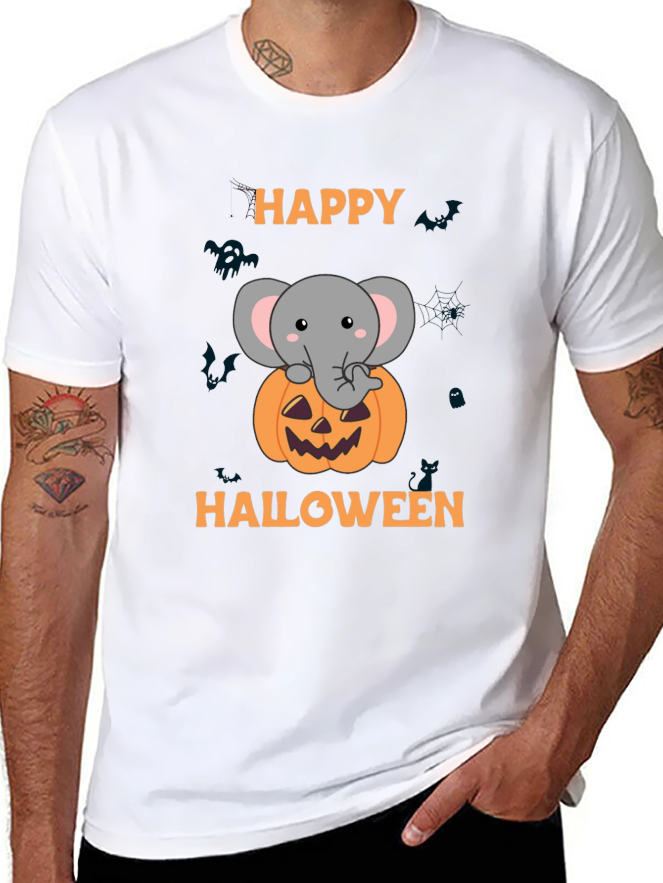 Happy Halloween Elephant Pumpkin Graphic T-Shirt