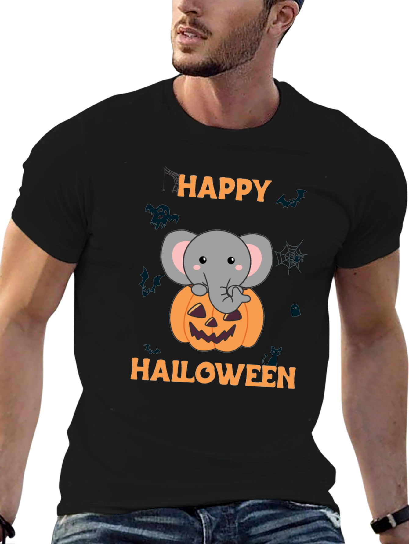 Happy Halloween Elephant Pumpkin Graphic T-Shirt
