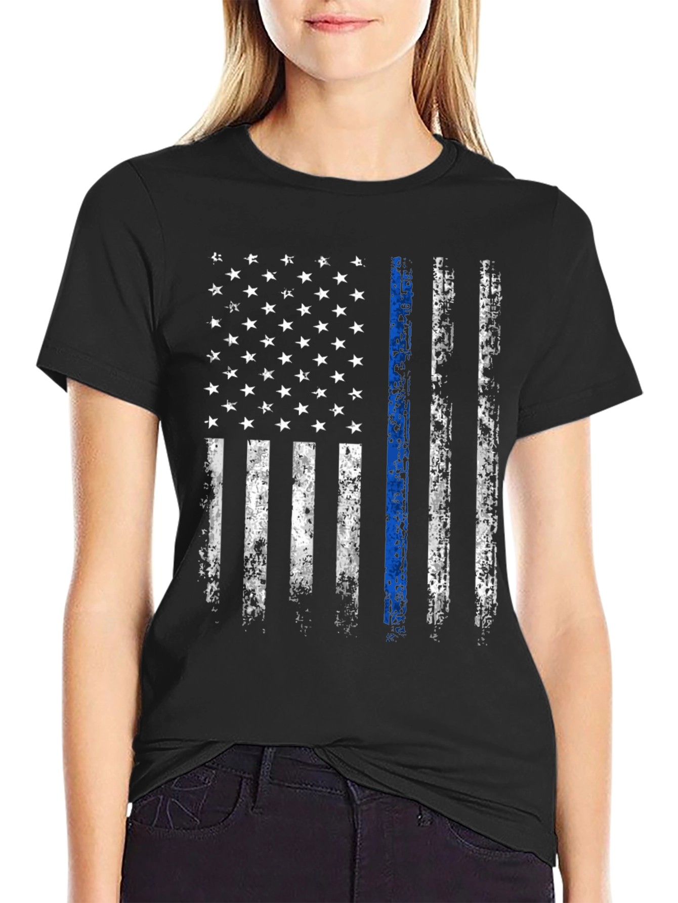 Thin Blue Line American Flag T-Shirt