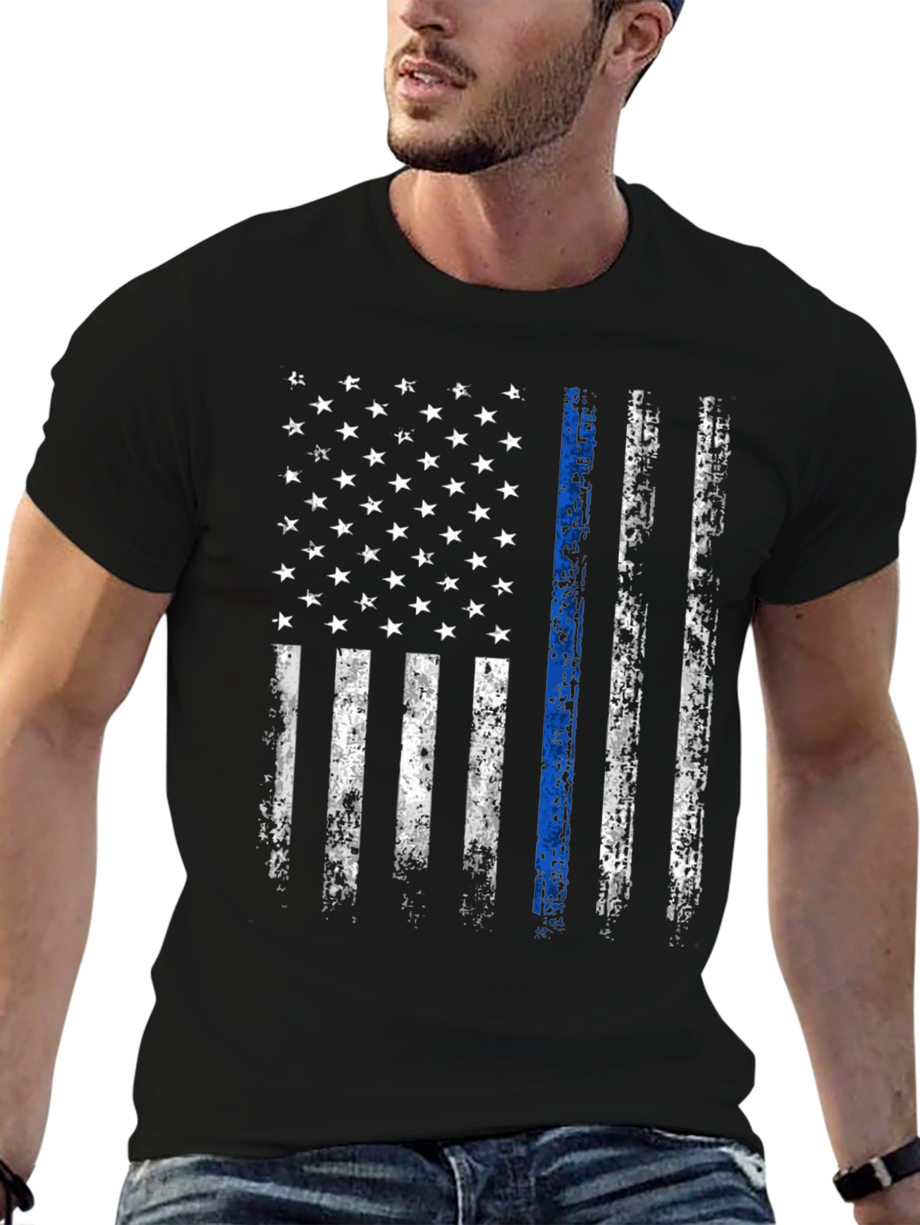 Thin Blue Line American Flag T-Shirt
