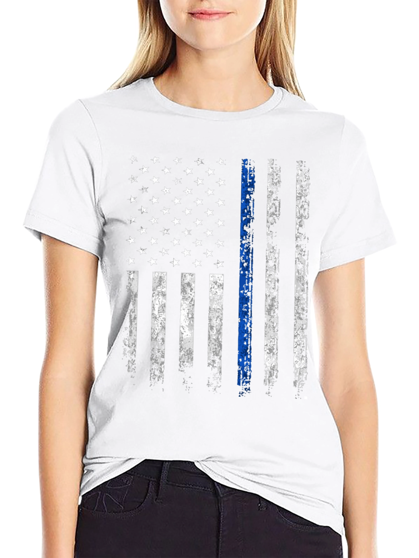 Thin Blue Line American Flag T-Shirt