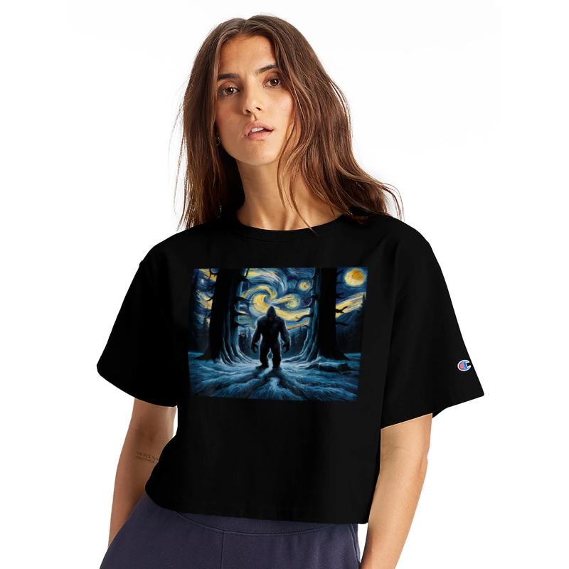 Mysterious Forest Bigfoot Night Sky Art