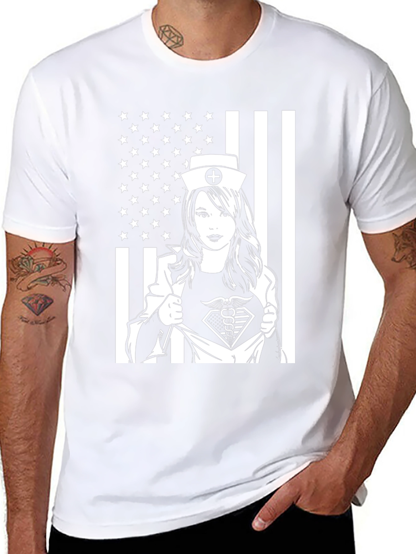 Nurse Superhero USA Flag T-Shirt - Black