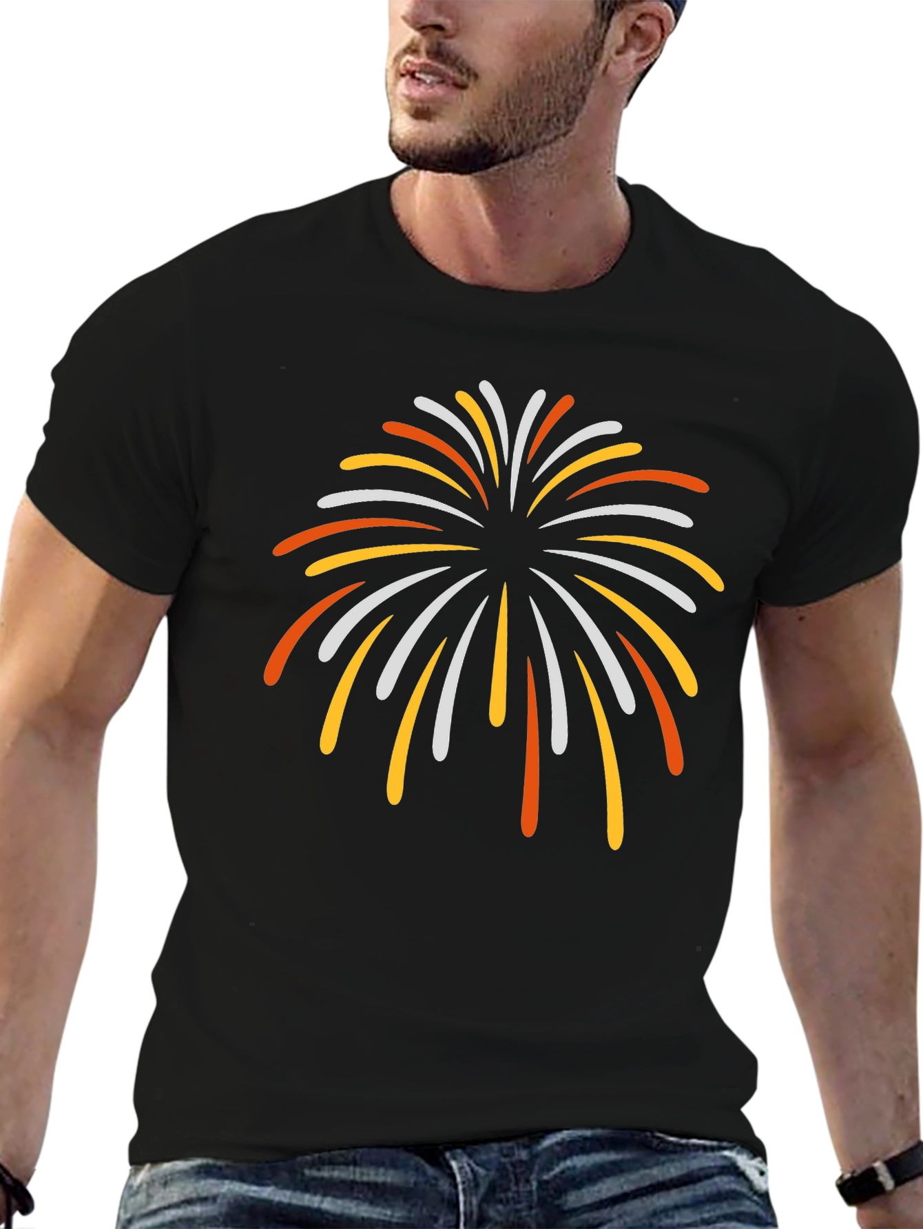 Festive Fireworks Graphic Tee - Black Cotton Blend