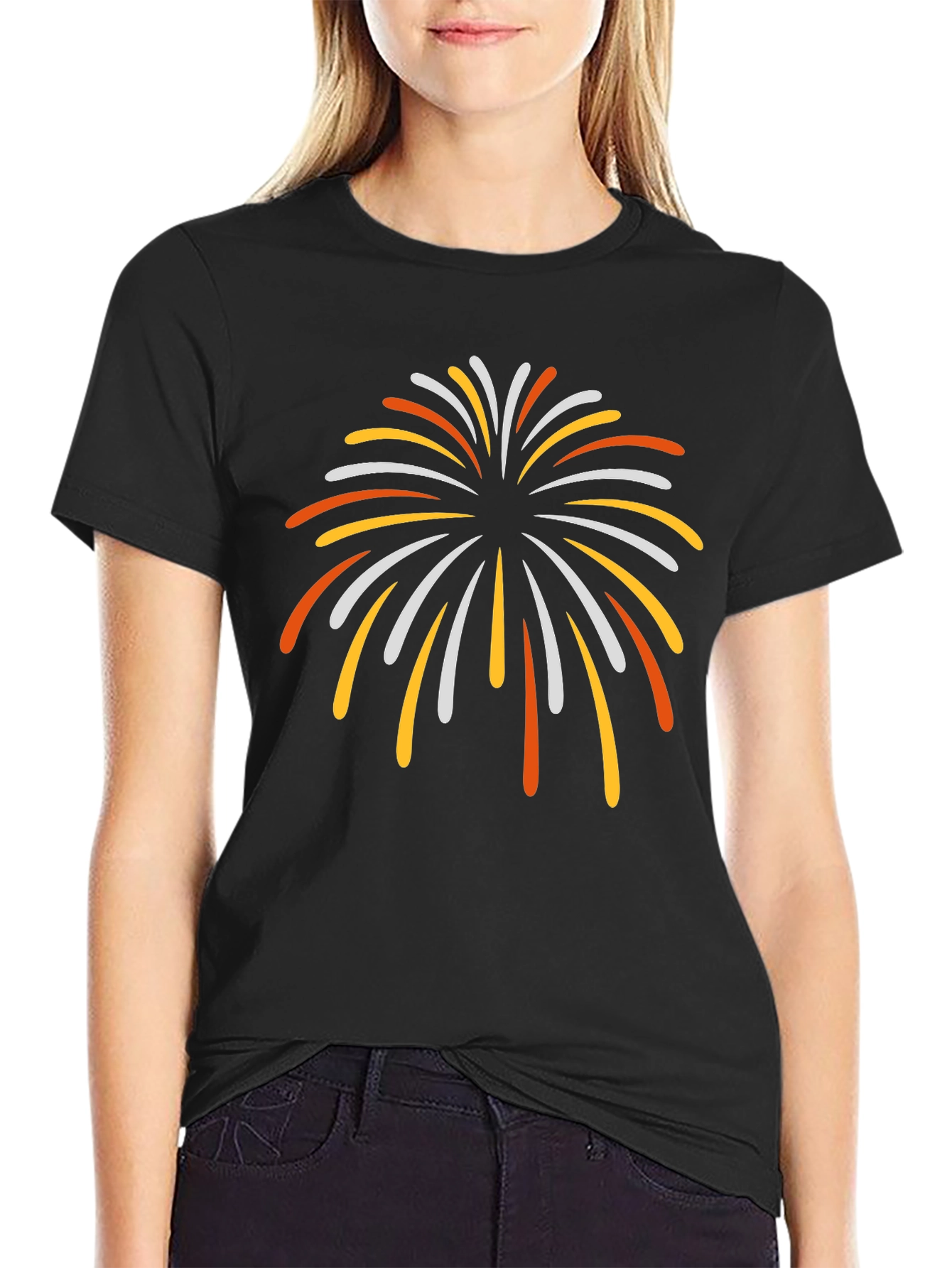 Festive Fireworks Graphic Tee - Black Cotton Blend