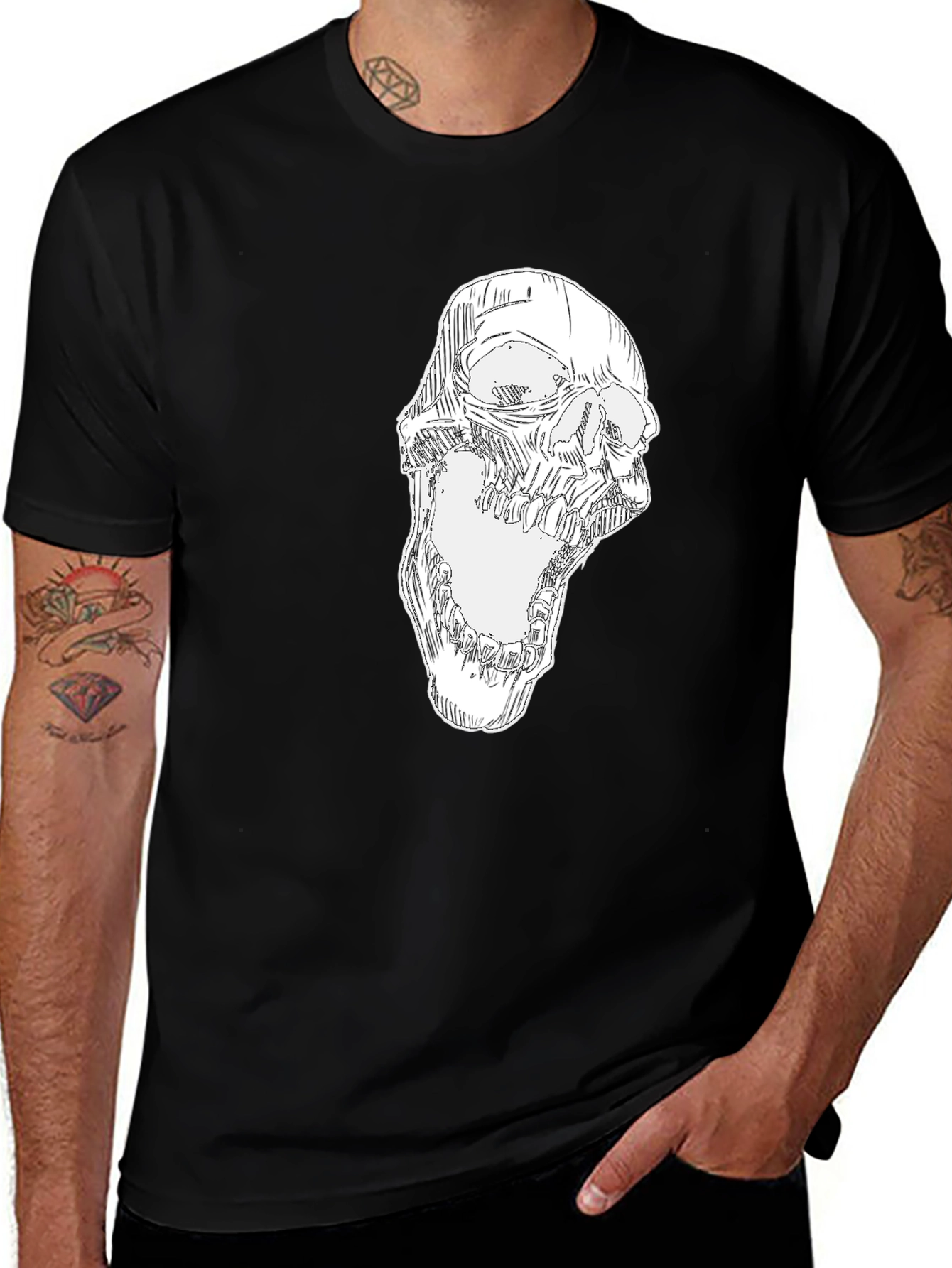 Skull Graphic Print Black T-Shirt - Mens Fashion