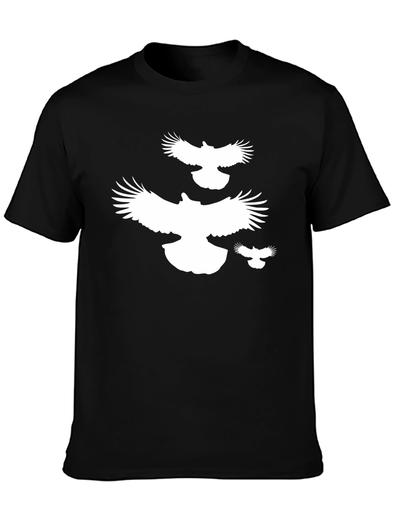 Black T-Shirt with White Flying Birds Design