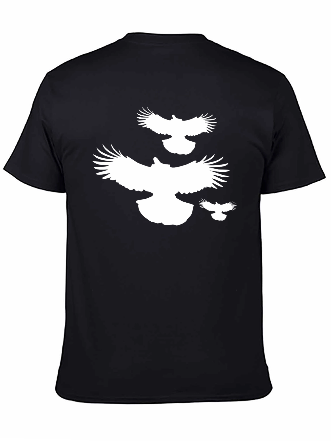 Black T-Shirt with White Flying Birds Design