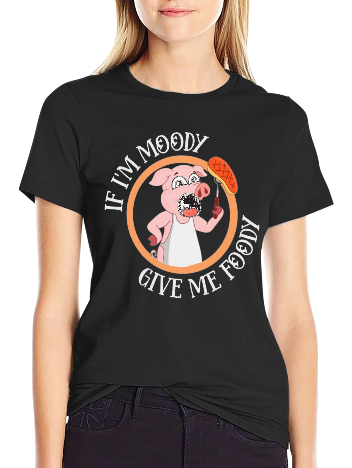 Moody Pig Foody Black T-Shirt - Funny Graphic Tee