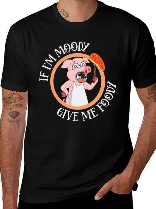 Moody Pig Foody Black T-Shirt - Funny Graphic Tee