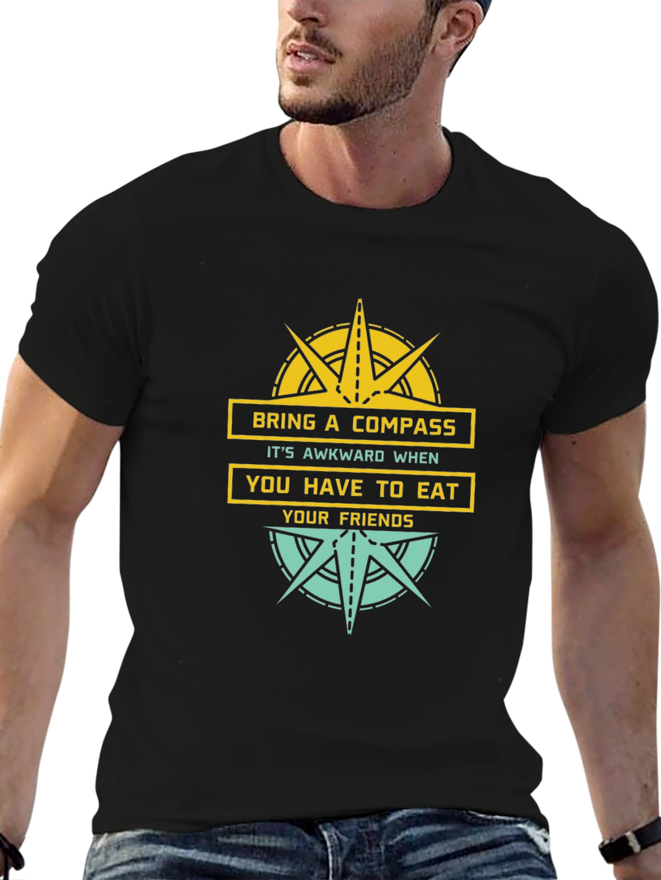 Bring A Compass Eat Friends Funny Graphic Tee