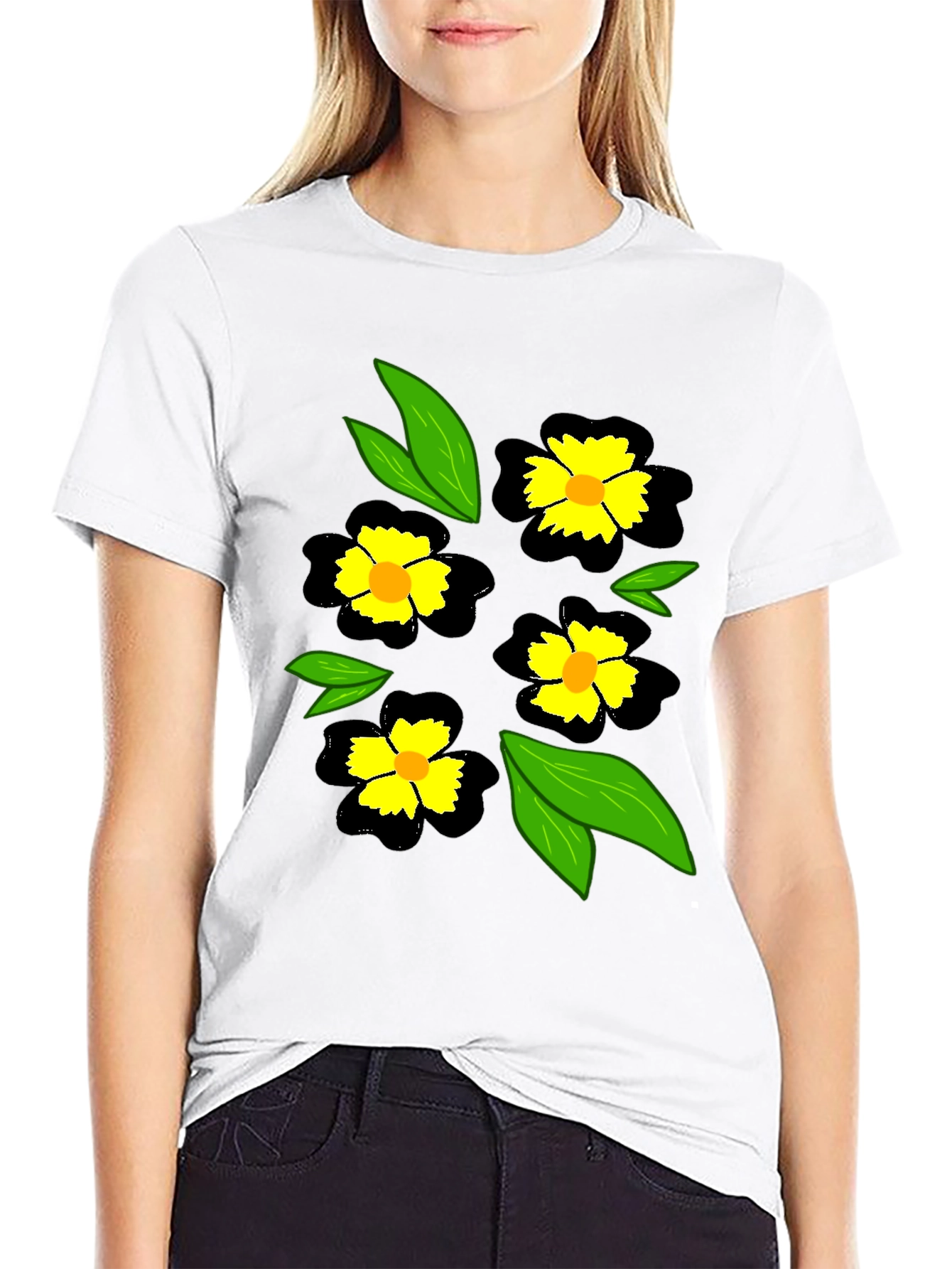 Black Floral T-Shirt - Casual Wear